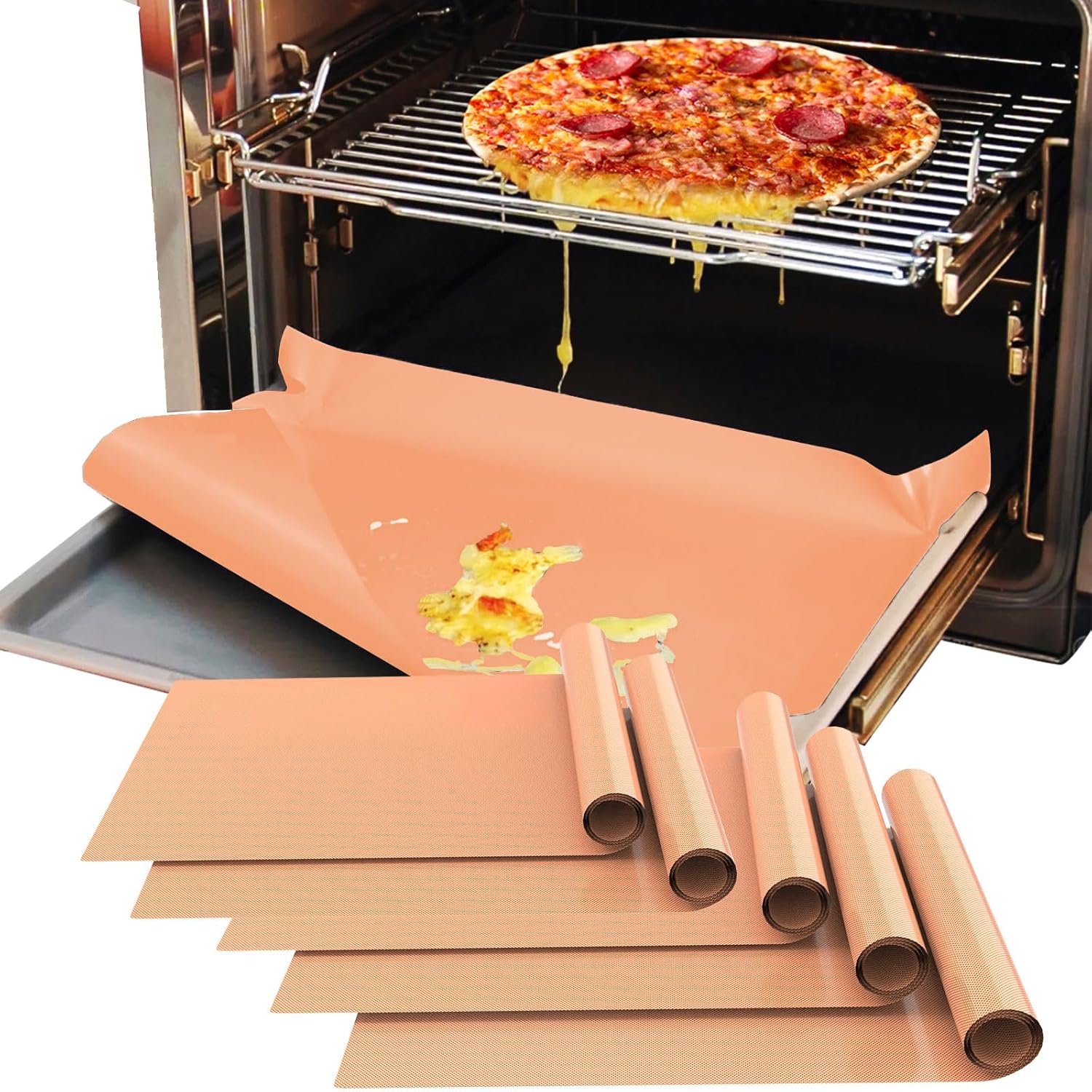 Demiwise Paquete de 5 forros de horno para la parte inferior del horno, 16 x 24 pulgadas de grosor, antiadherentes, antiadherentes, forros de horno