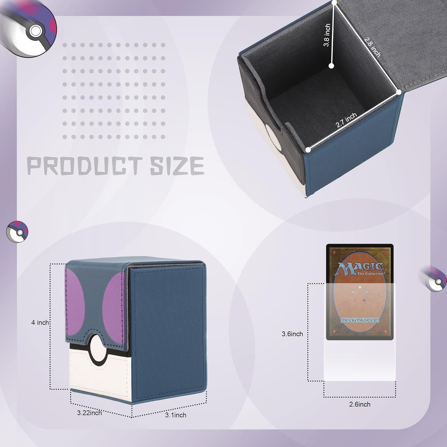 Caja de cartas para tarjetas PTCG, se adapta a más de 100 tarjetas con funda, juegos de cartas coleccionables TCG, piel sintética, imán fuerte,