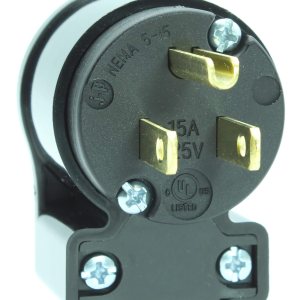 Journeyman-Pro 515AN 15 Amp 120-125 voltios, NEMA 5-15P, 2 polos, 3 cables, hoja recta, enchufe macho de ángulo recto de 90 grados, salida de Journeyman-Pro 515AN 15 Amp 120-125 voltios, NEMA 5-15P, 2 polos, 3 cables, hoja recta, enchufe macho de ángulo recto de 90 grados, salida de
