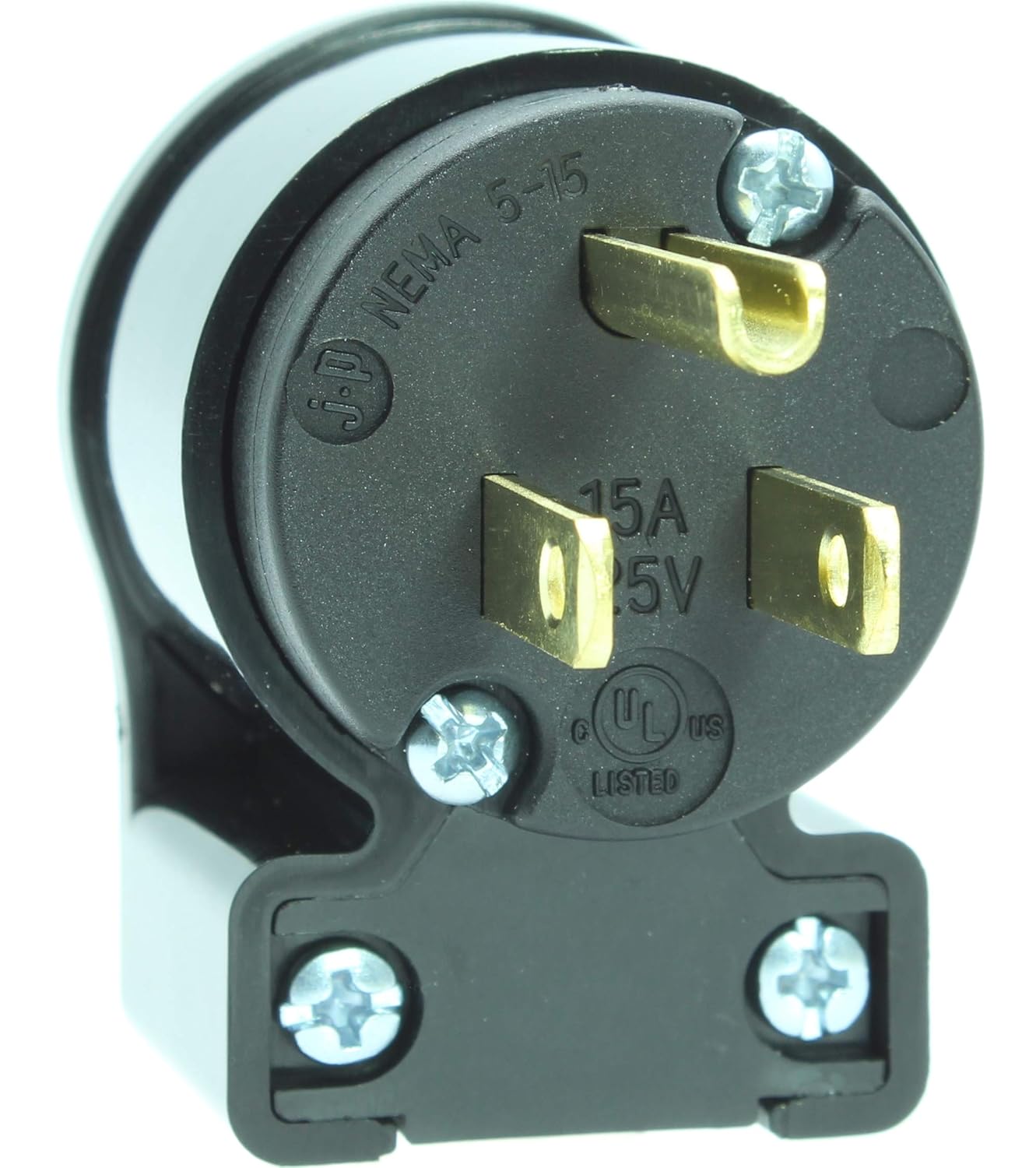 Journeyman-Pro 515AN 15 Amp 120-125 voltios, NEMA 5-15P, 2 polos, 3 cables, hoja recta, enchufe macho de ángulo recto de 90 grados, salida de