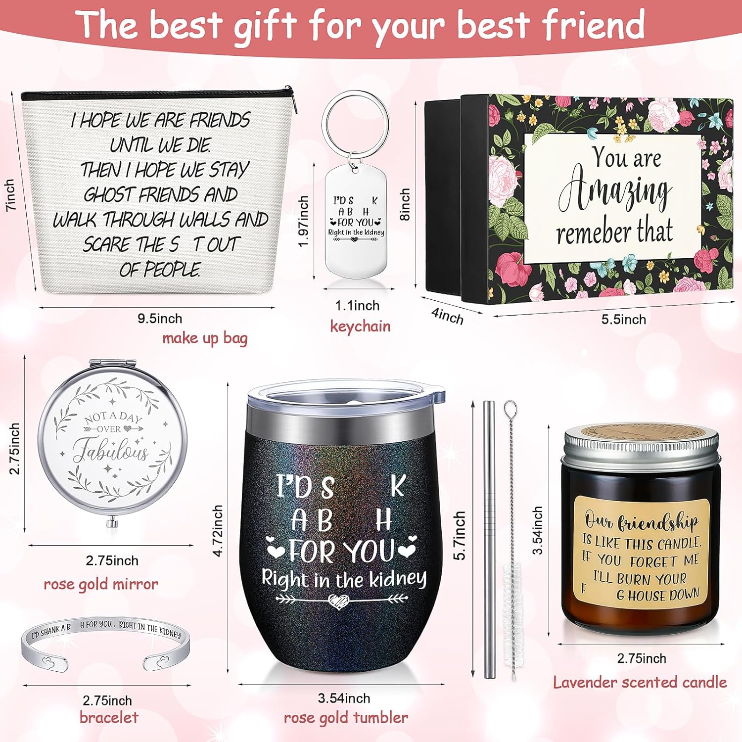 Cunhill 6 piezas de regalos de cumpleaños para el día de San Valentín, regalos de amistad para mujeres, amigas, mujeres, vasos con pajilla, velas