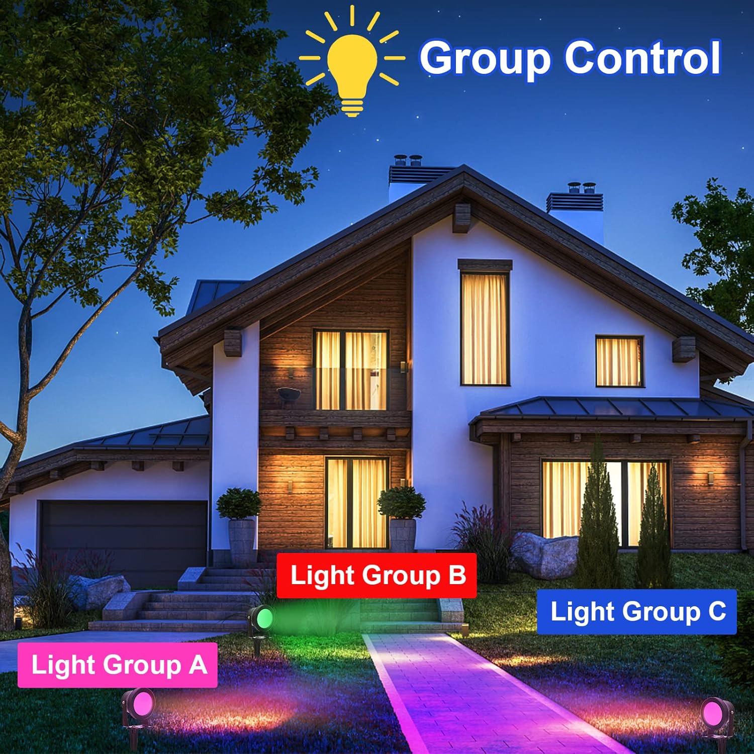 Focos de luz para exteriores, foco impermeable de 15 W LED para exteriores, foco RGBW que cambia de color para patio, luces de paisaje de 12 V con