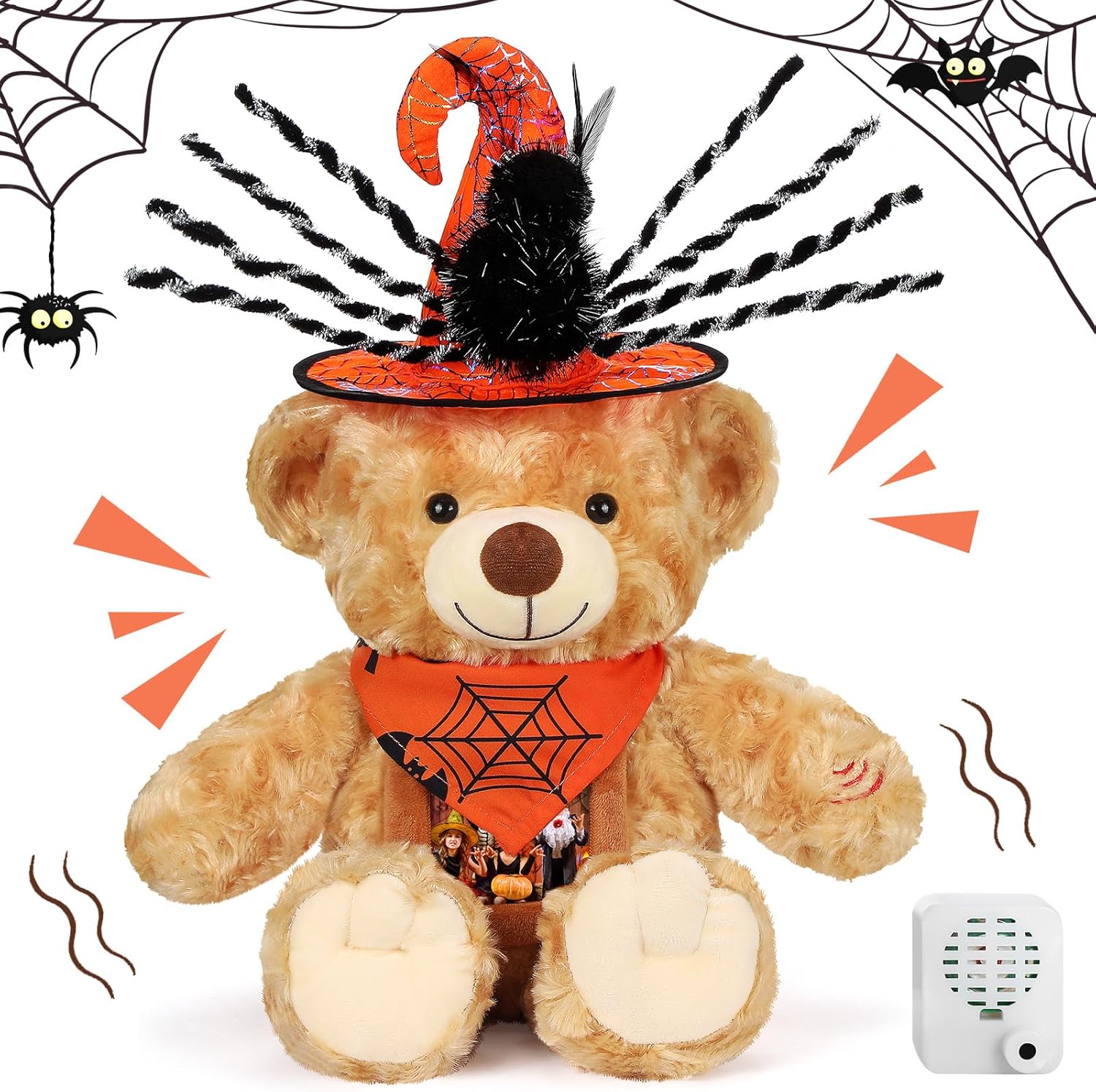 Juego de animales de peluche de oso de Halloween con grabadora de voz, lindo oso de Halloween de 12 pulgadas con sombrero de grabadora de voz y