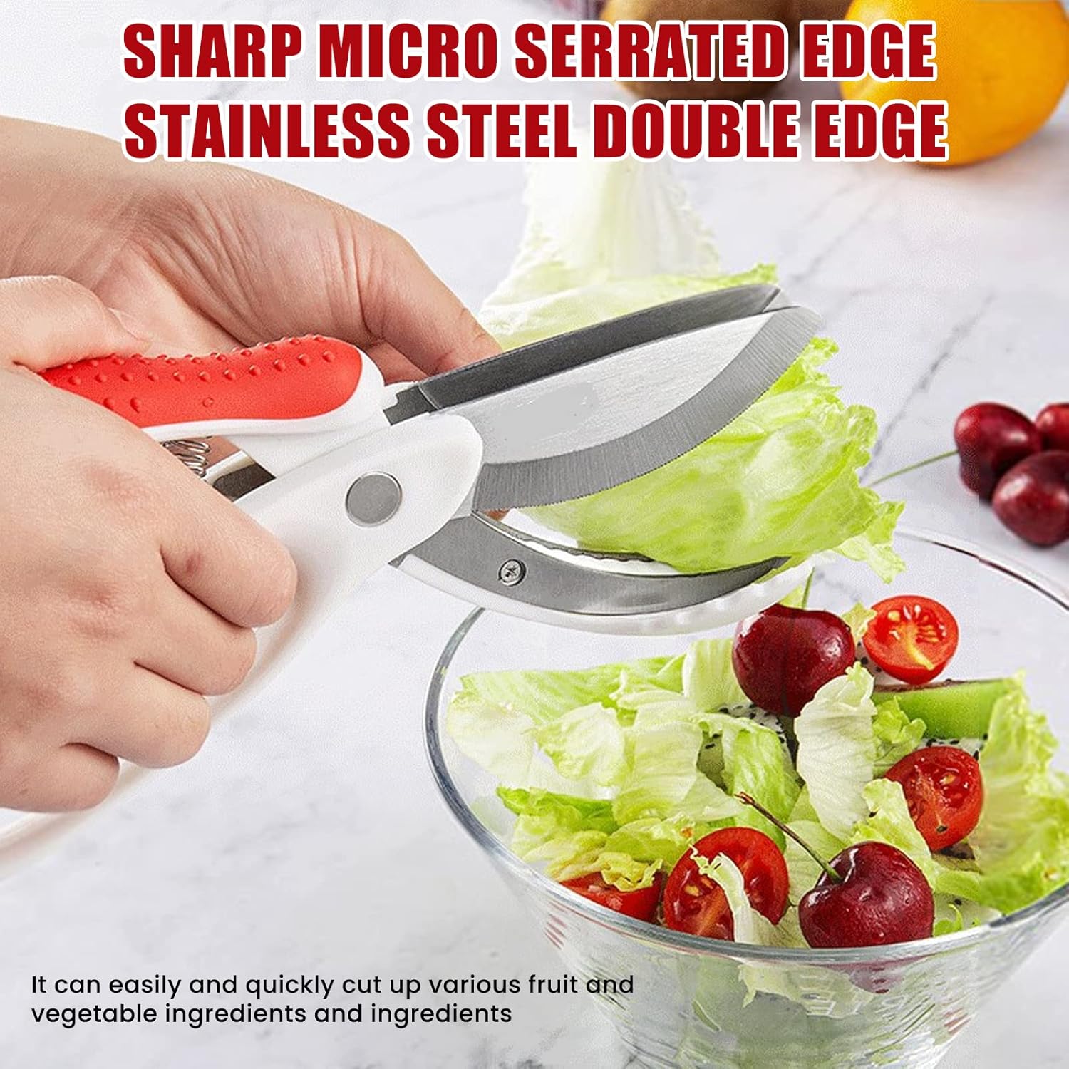 NASHARIA Tijeras de ensalada Tijeras de hierbas Picador de ensalada de cocina resistente Tijeras de ensalada de cocina Multifuncional de doble hoja