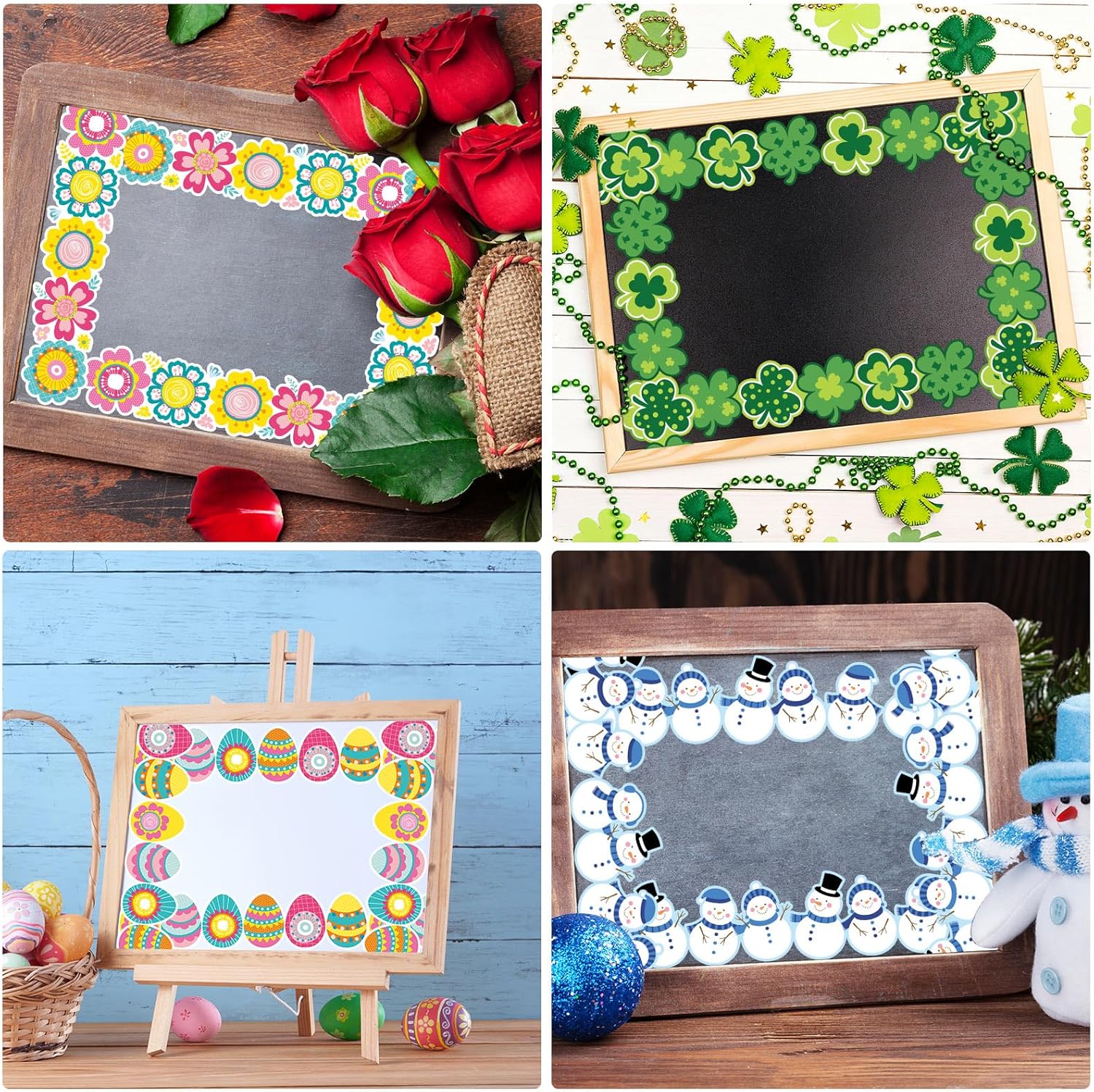 Whaline Bordes de tablón de anuncios navideños de 160.7 pies, primavera, Pascua, día de San Patricio, San Valentín, 4 de julio, otoño, invierno,