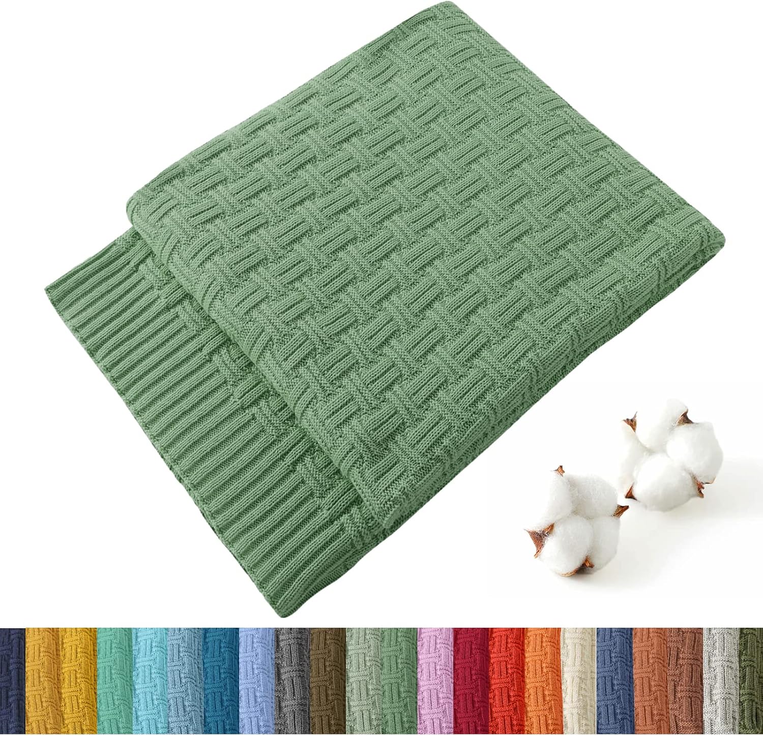 TREELY Manta de punto 100% algodón para sofá (50 x 60 pulgadas, verde salvia oscuro)
