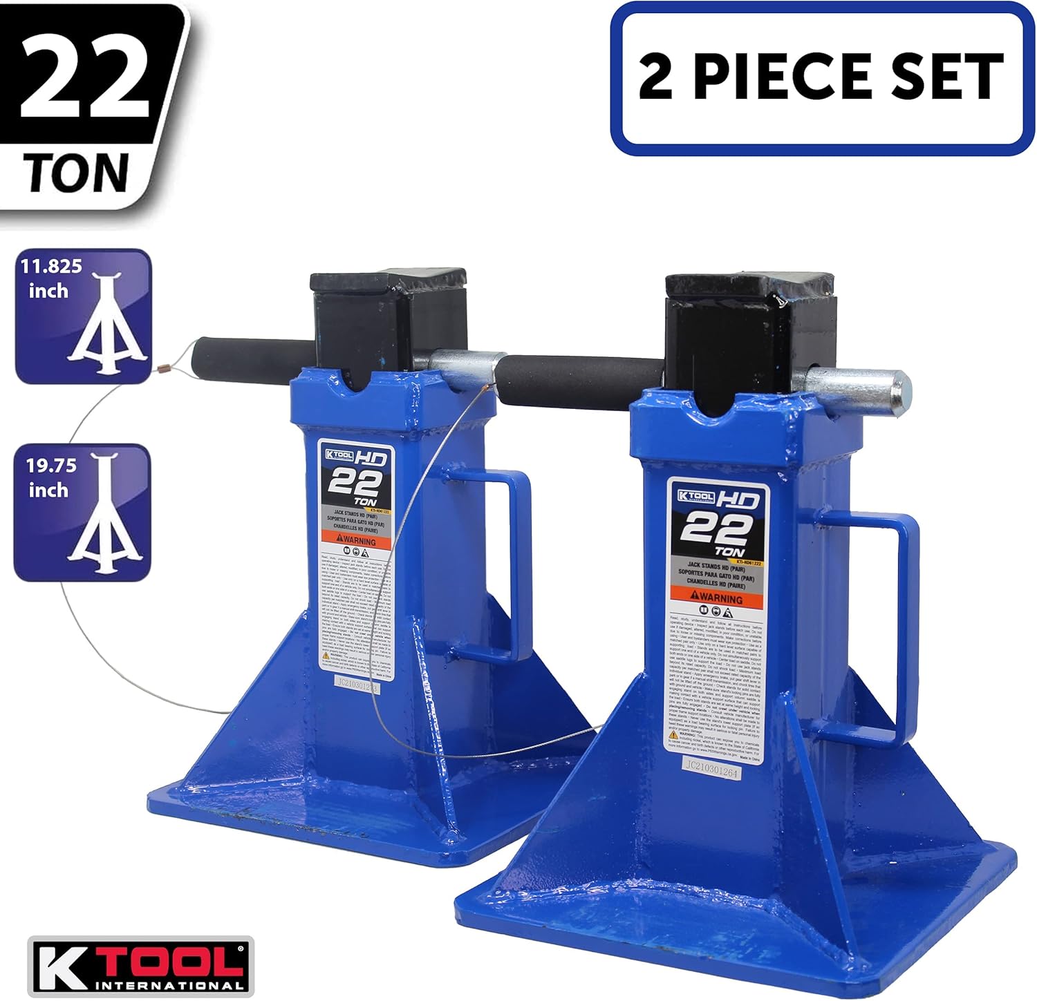 K Tool International HD61222 – Soportes de gato automotriz de 22 toneladas para garajes, talleres de reparación y bricolaje, estilo pin, sillín en
