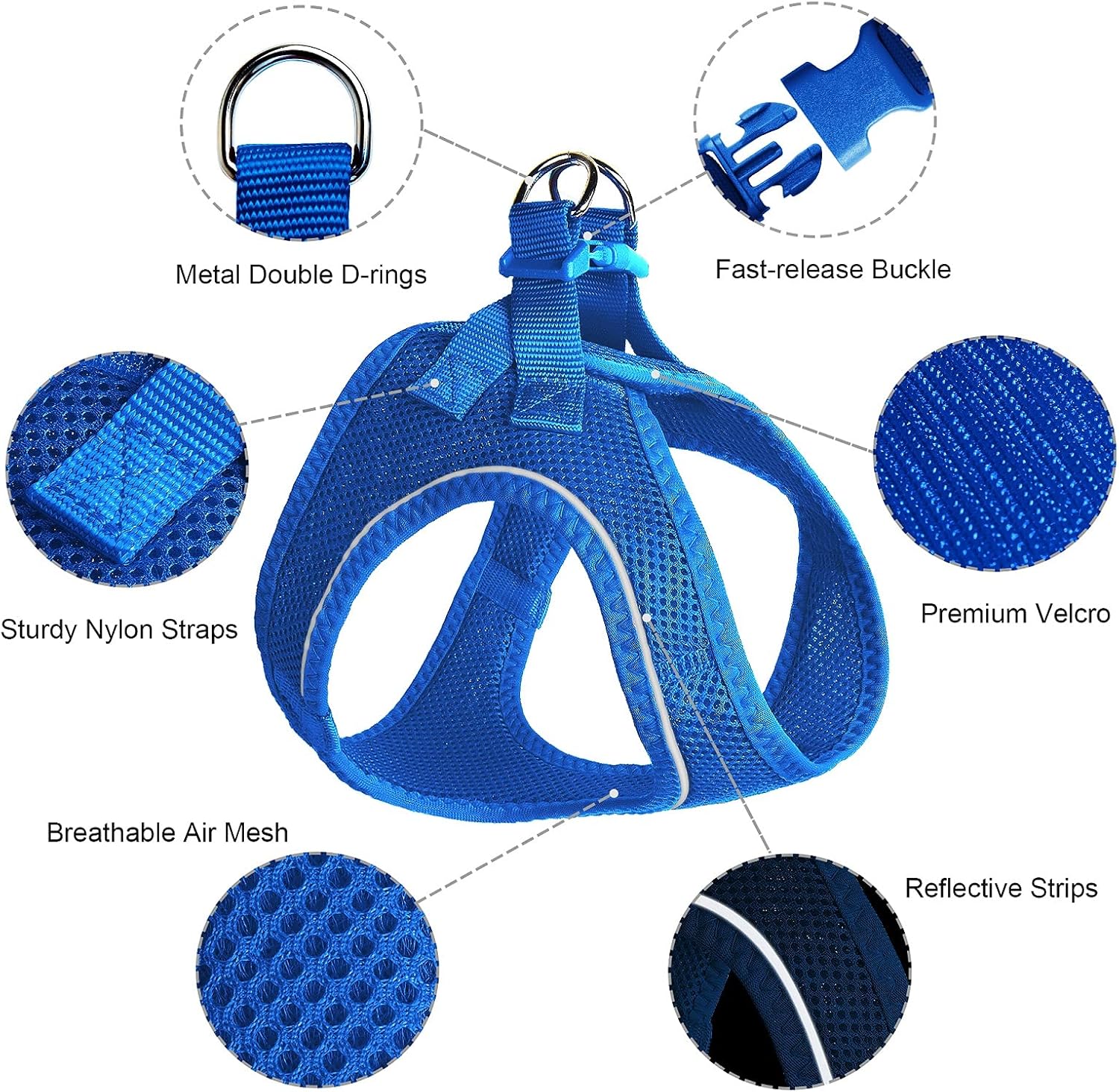 TwoEar Arnés de gato a prueba de escape, suave chaleco ajustable para perro, de malla transpirable, chaqueta reflectante de fácil control para