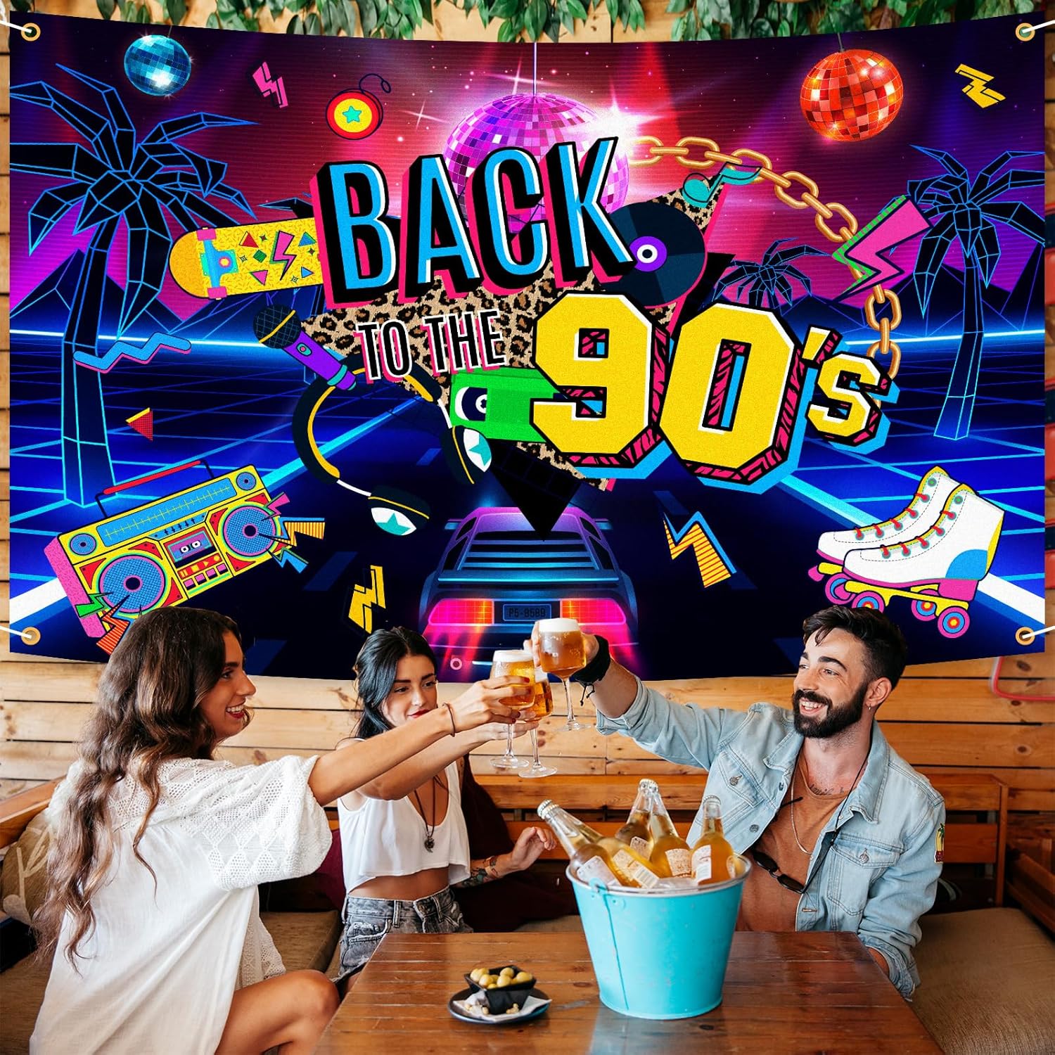 Cartel de fondo de Back to The 90’s Colorido Retro Hip Hop Cumpleaños Tema Decoración Suministros Fotografía Fondo para Hombres Mujeres