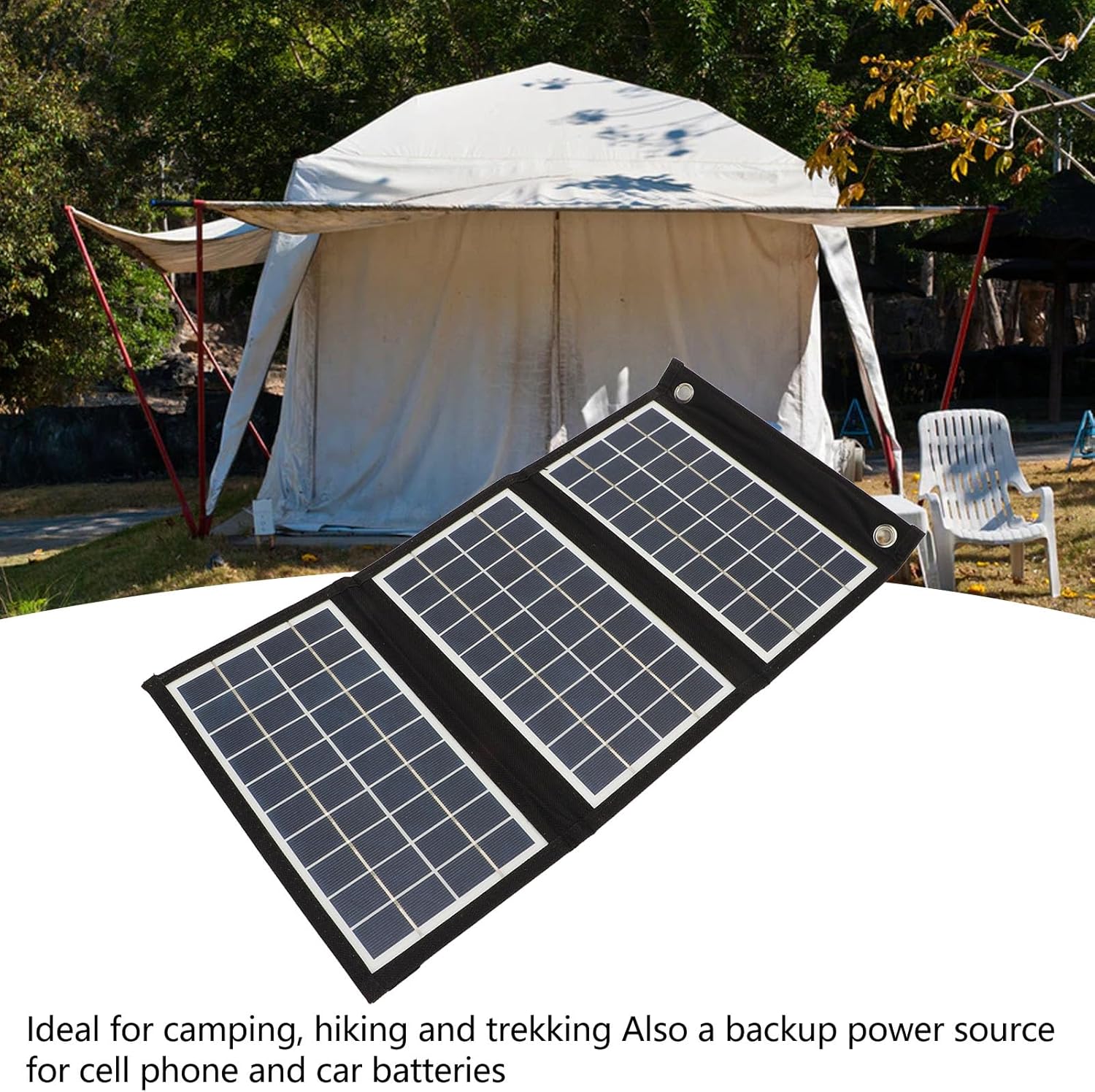 Panel solar plegable, 15W 5V Panel Solar Plegable Dual USB Cargador solar de silicio policristalino de alta eficiencia para acampar al aire libre