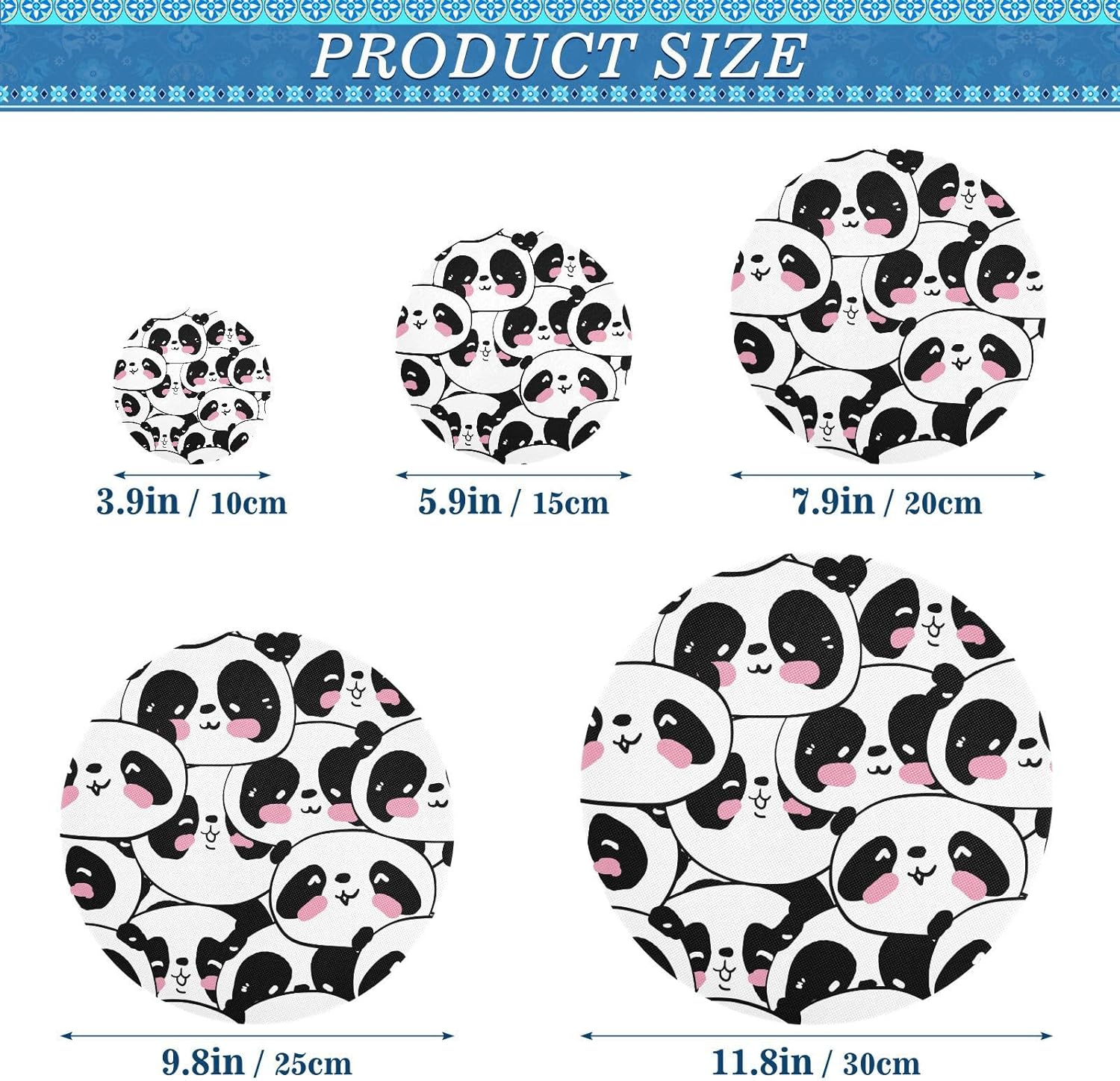 Panda 5PCS Reusable Elastic Bowl Covers for Food Storage Stretch Cloth Fabric Lids with 5 Different Sizes Heat Resistant Food Lids for Fruits