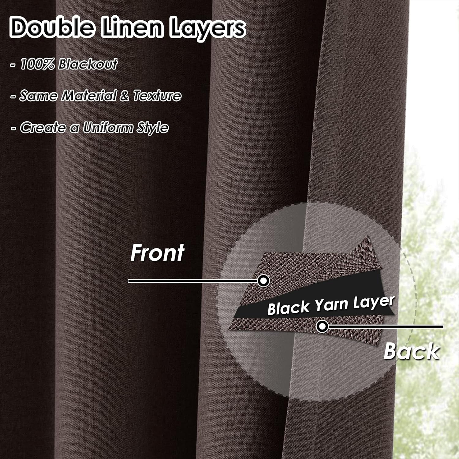 Melodieux Cortinas 100% opacas para dormitorio, aislamiento térmico, reducción de ruido, cortinas de ventana de lino con ojales para sala de estar y