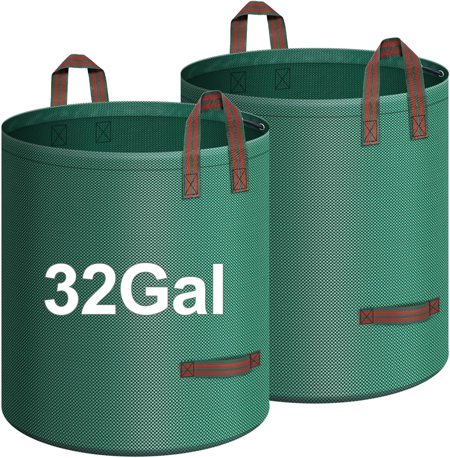 IWNTWY Paquete de 2 bolsas de 32 galones, bolsas de basura reutilizables para patio, bolsas de césped plegables resistentes con 4 asas, bolsa de