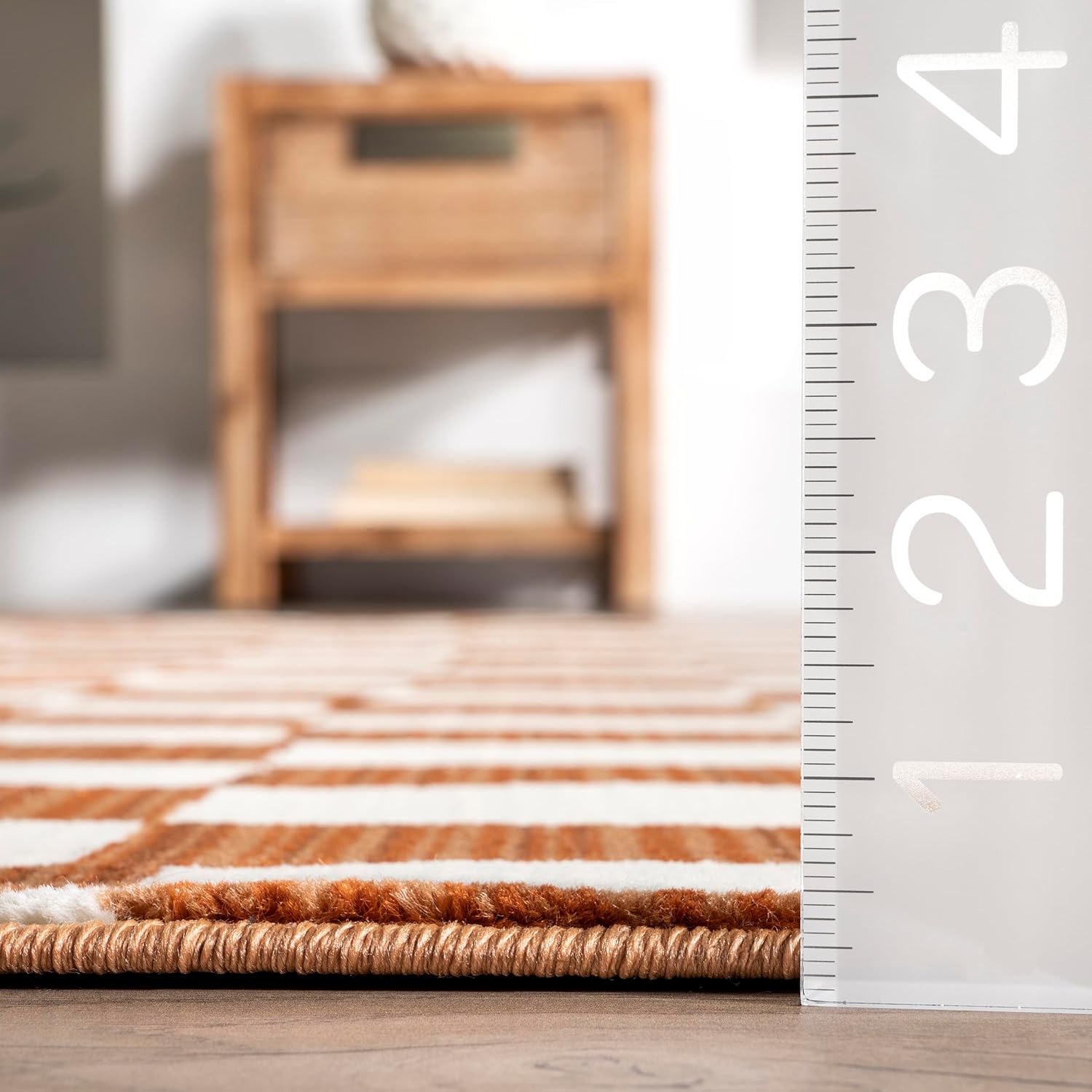 nuLOOM Dominique – Alfombra abstracta con flecos a cuadros, 6 pies 7 pulgadas x 10 pies 2 pulgadas, naranja