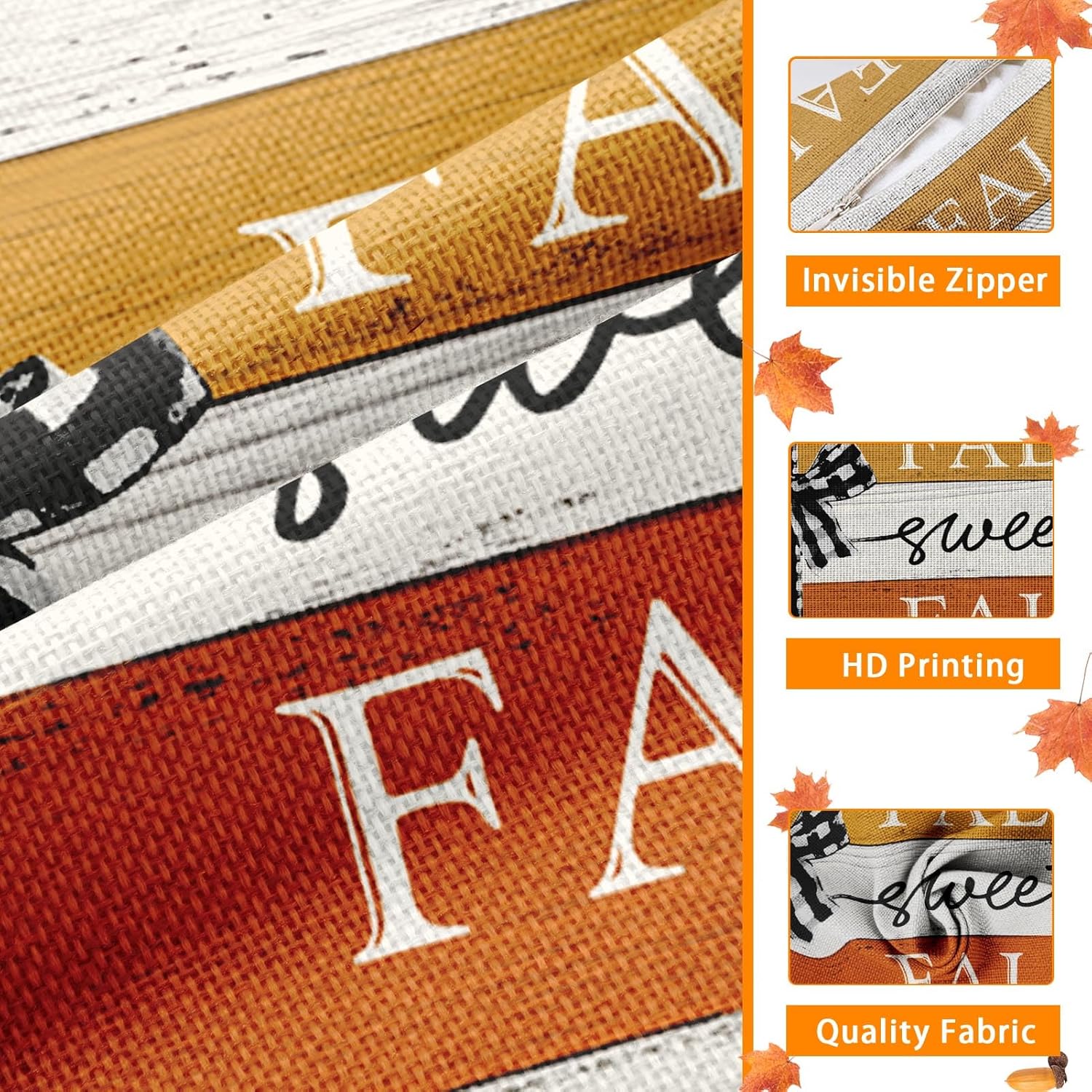 Funda de almohada de otoño para decoración del hogar, color naranja otoño, Acción de Gracias, otoño, dulce otoño, funda de almohada decorativa de 12