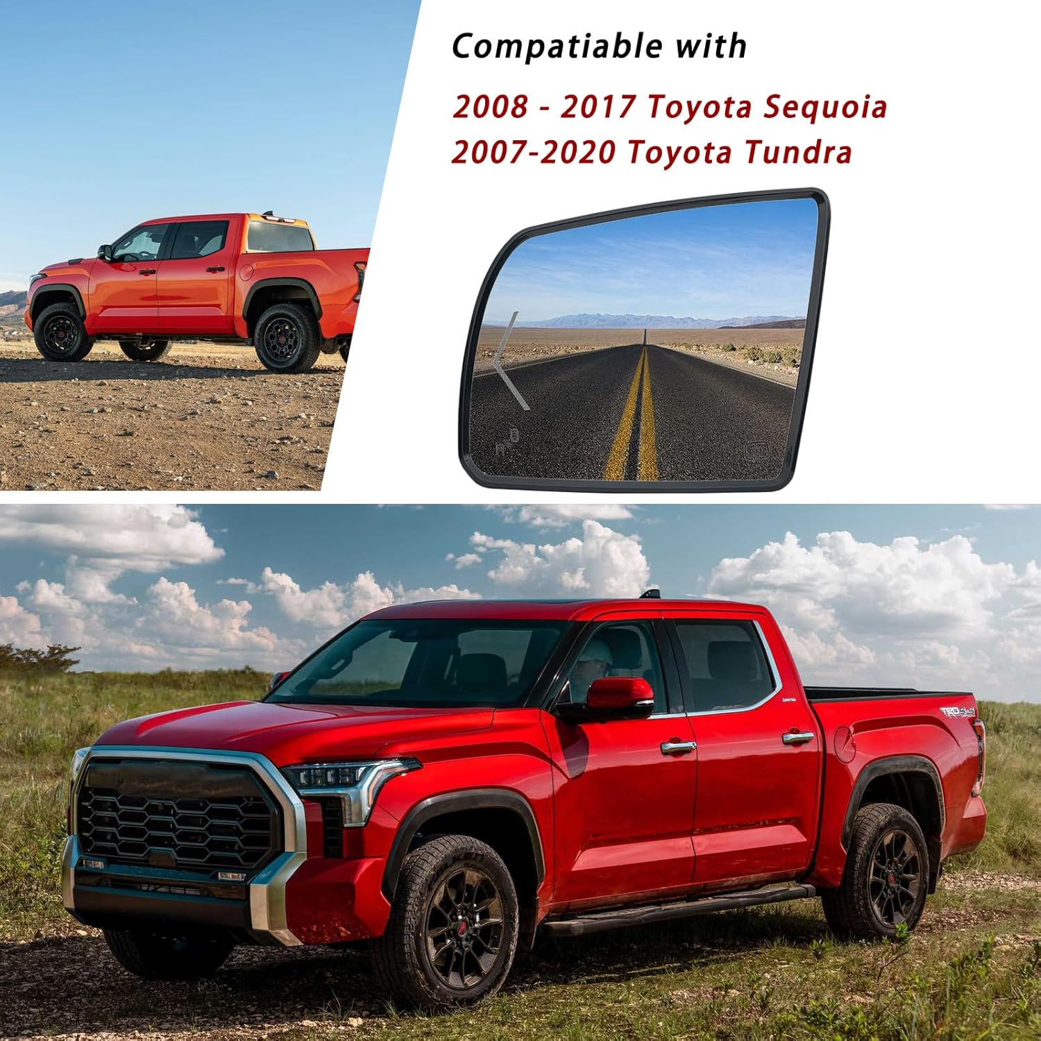 Sistema de detección de puntos ciegos con calefacción en el lado del conductor para Toyota Sequoia 2008-2017 2007-2020 Toyota Tundra Espejo lateral