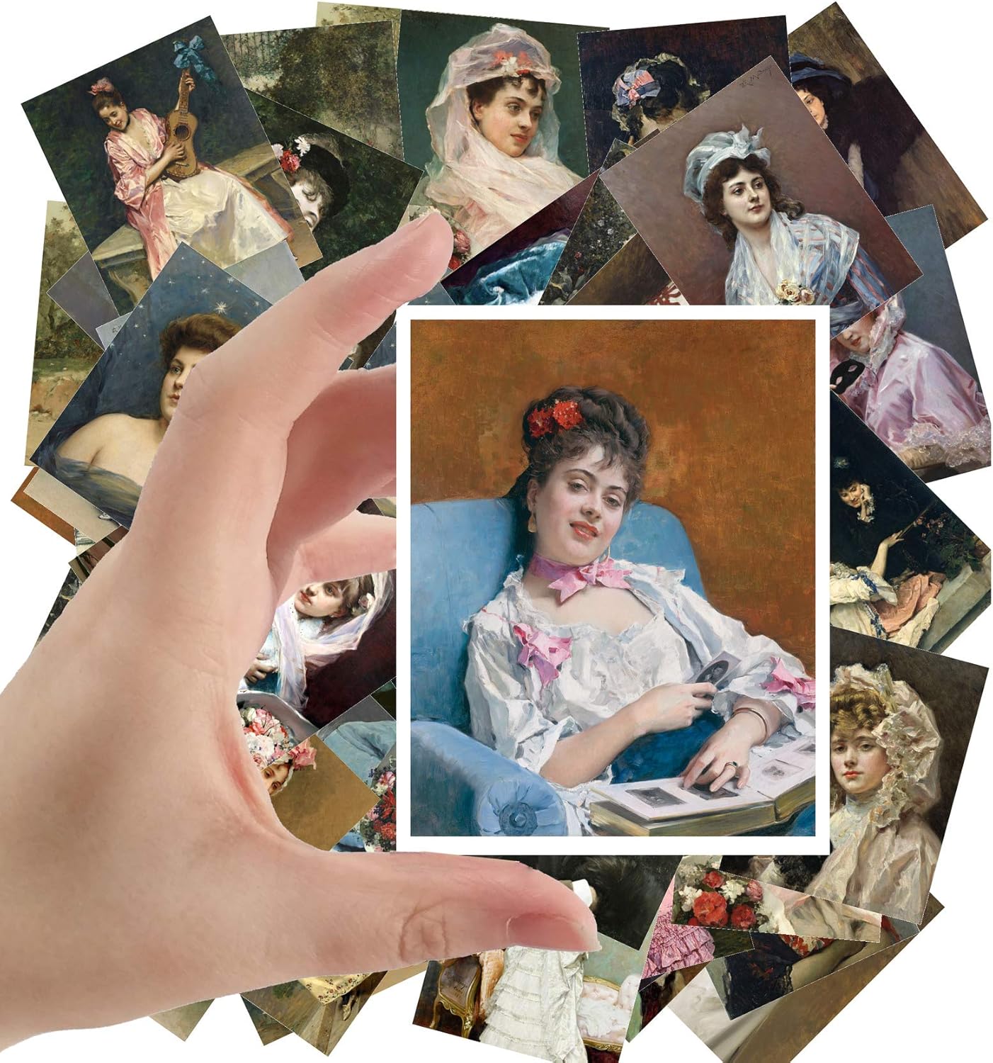 Calcomanías grandes (24 piezas de 2.5 x 3.5 pulgadas) Belle Epoque Retrato de damas por Raimundo Garretta Pintura de museo antiguo, arte victoriano