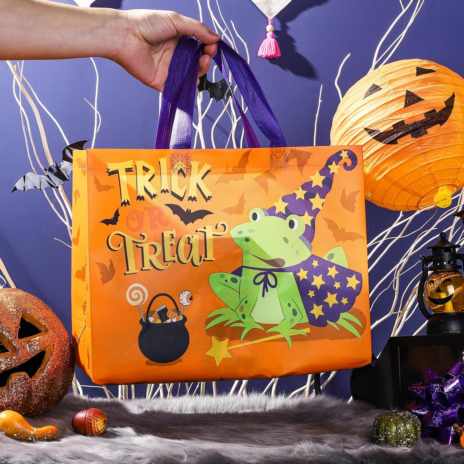 Loveinside Bolsas de regalo recicladas medianas de Halloween con asas, bolsa de regalo reutilizable para fiesta de Halloween, bolsa de compras – 13