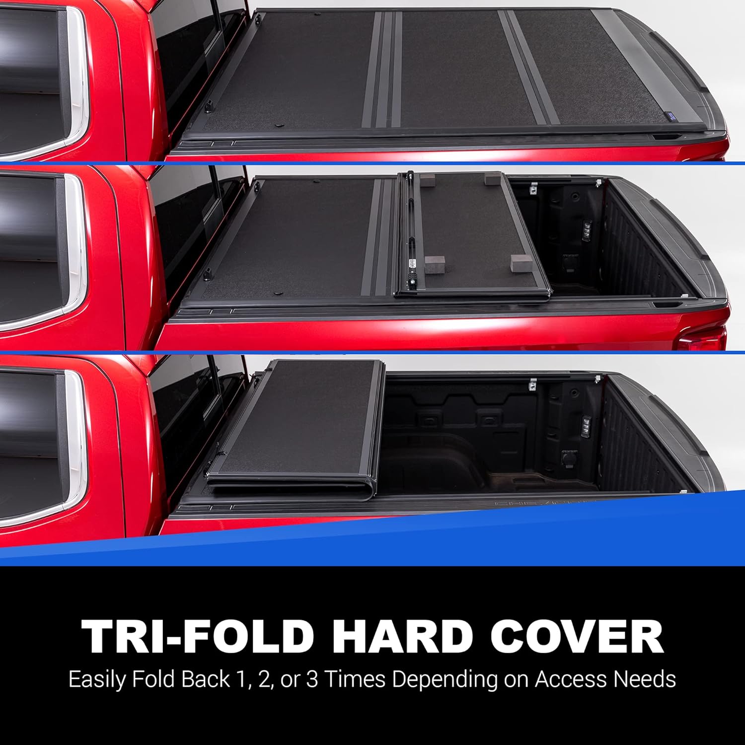 TACTIK Cubierta Tonneau de aluminio de perfil bajo de tres pliegues para caja de camioneta, compatible con Toyota Tundra 2014-2021 con caja de 6.5