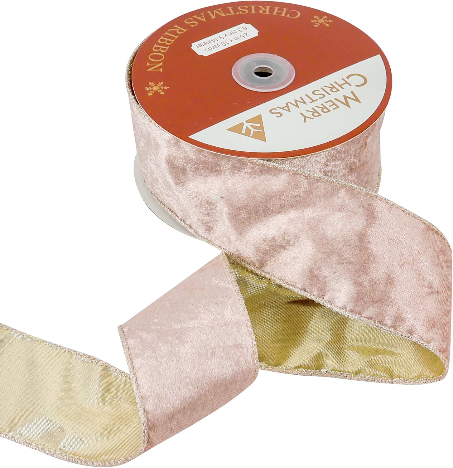 HUIHUANG Cinta de terciopelo dorado rosa con alambre con respaldo dorado, cinta de terciopelo de Navidad para árbol, lazos, coronas, guirnaldas,