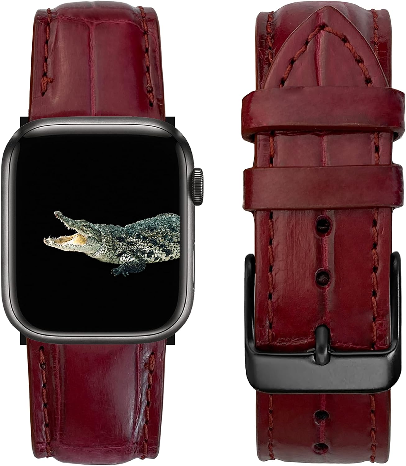 Correa de cocodrilo hecha a mano compatible con Apple Watch Correa de cocodrilo Iwatch Smart de 1.496 pulgadas, 1.575 pulgadas, 1.654 pulgadas,
