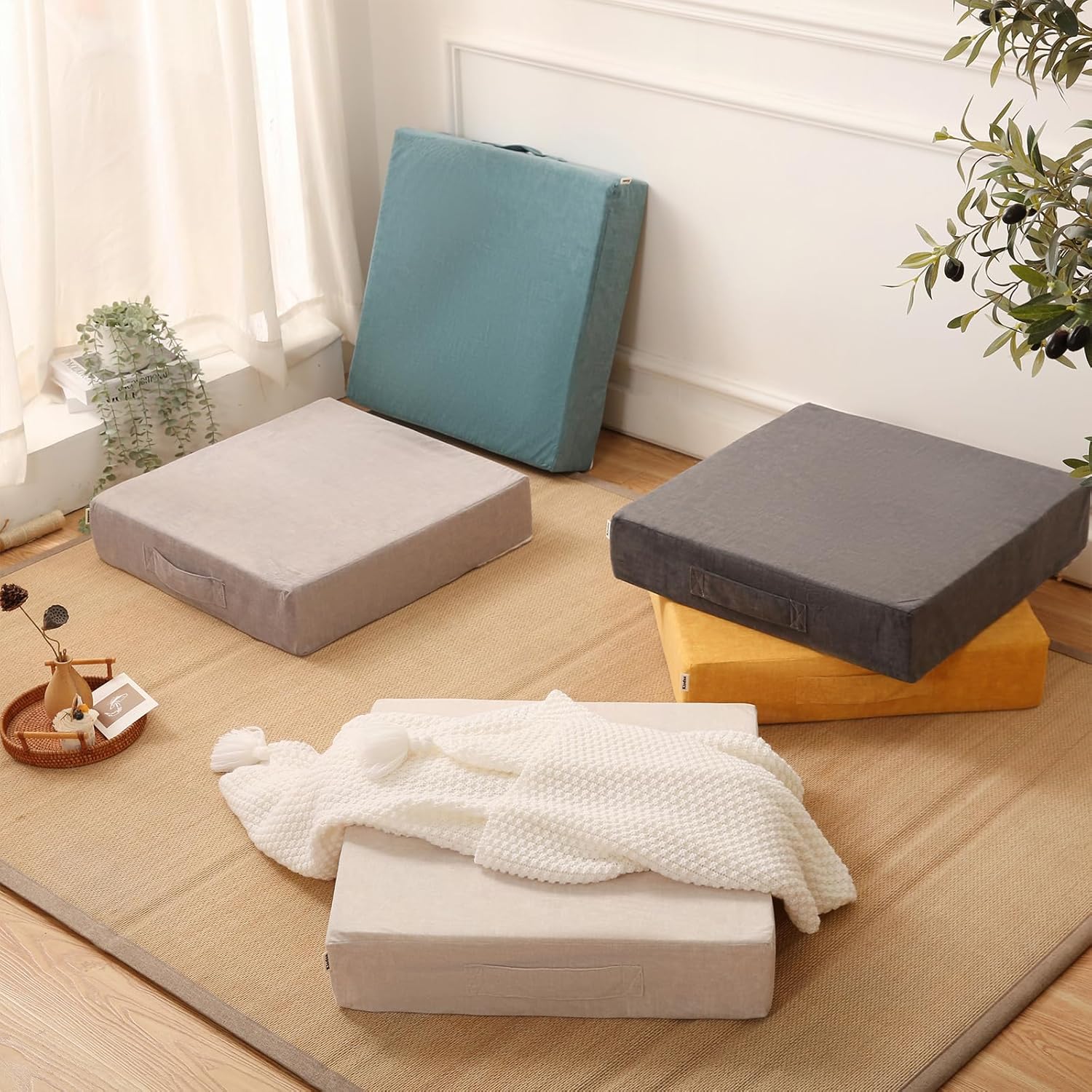 Kisdsa Almohada de suelo grande para adultos, cojín cuadrado de suelo para adultos, cojín de meditación para asiento de almohada de suelo, cojín de