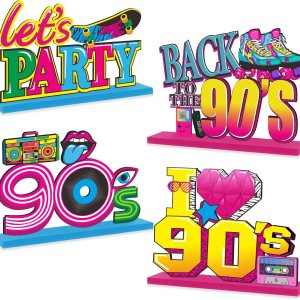 Eiurteao 4 piezas de decoración de fiesta de los 90, letrero de mesa de madera, tema retro de los años 90, centros de mesa de mesa de los 90, Eiurteao 4 piezas de decoración de fiesta de los 90, letrero de mesa de madera, tema retro de los años 90, centros de mesa de mesa de los 90,