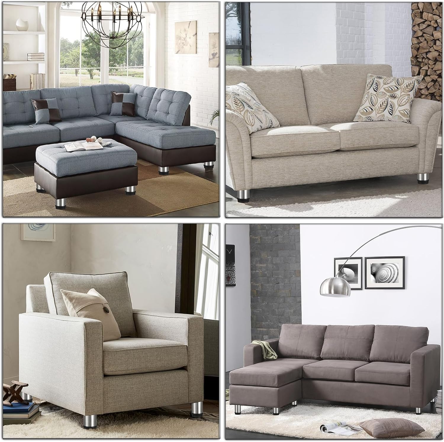 OwnMy 4 patas de muebles de acero inoxidable de 6 pulgadas, elevadores de pies de muebles, patas de escritorio de metal pequeño, patas de sofá,