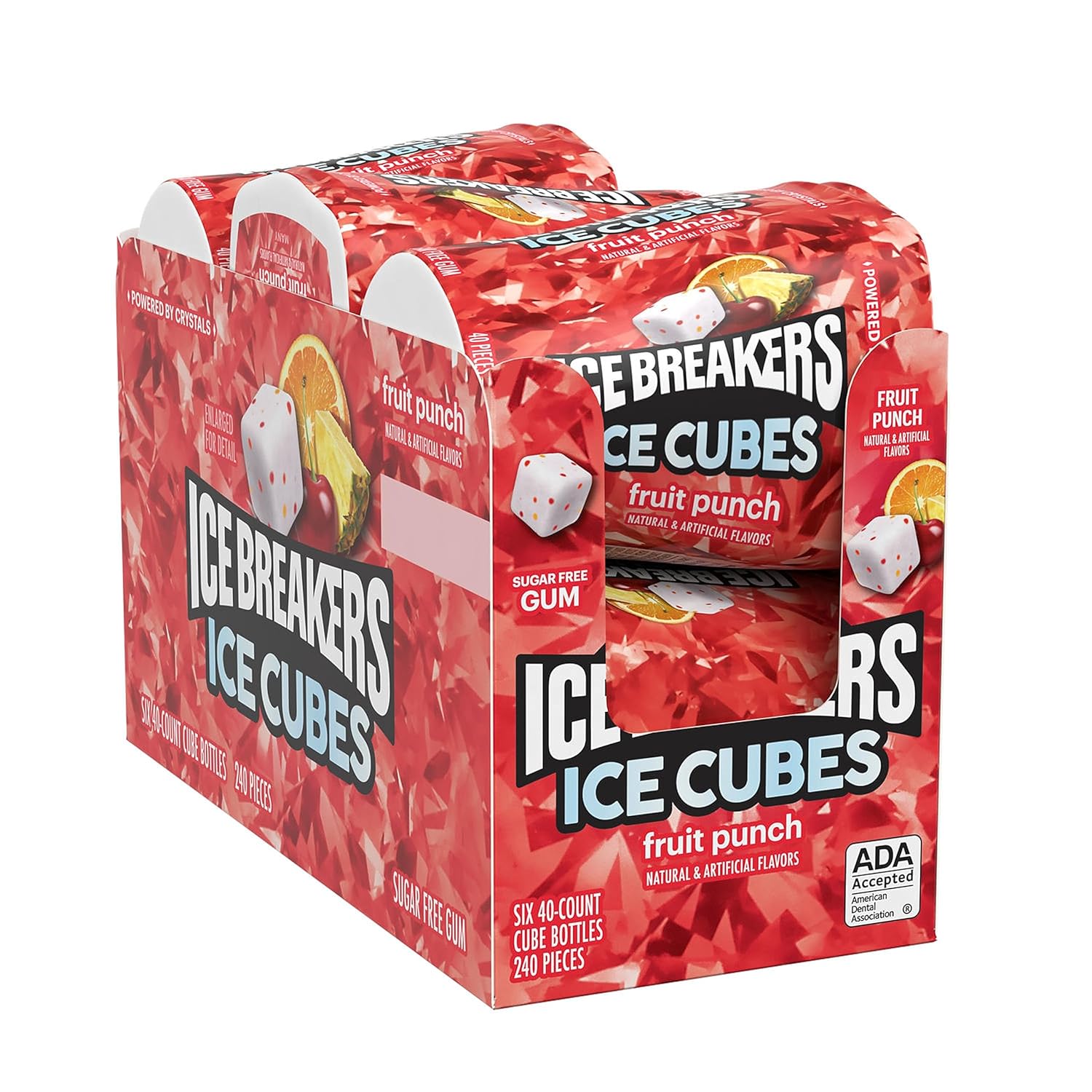 ICE BREAKERS Ice Cubes Fruit Punch – Botellas de goma de mascar sin azúcar, 3.24 onzas (6 unidades, 40 piezas)