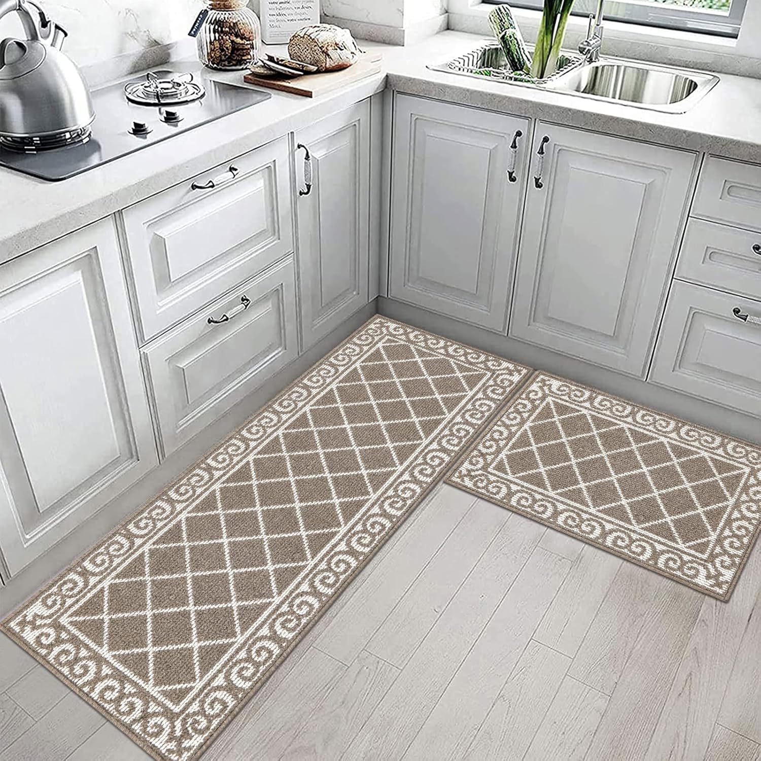 HEBE Juego de 2 alfombras de cocina antideslizantes y tapetes de cocina lavables para el suelo de interiores, alfombras de pasillo para cocina,