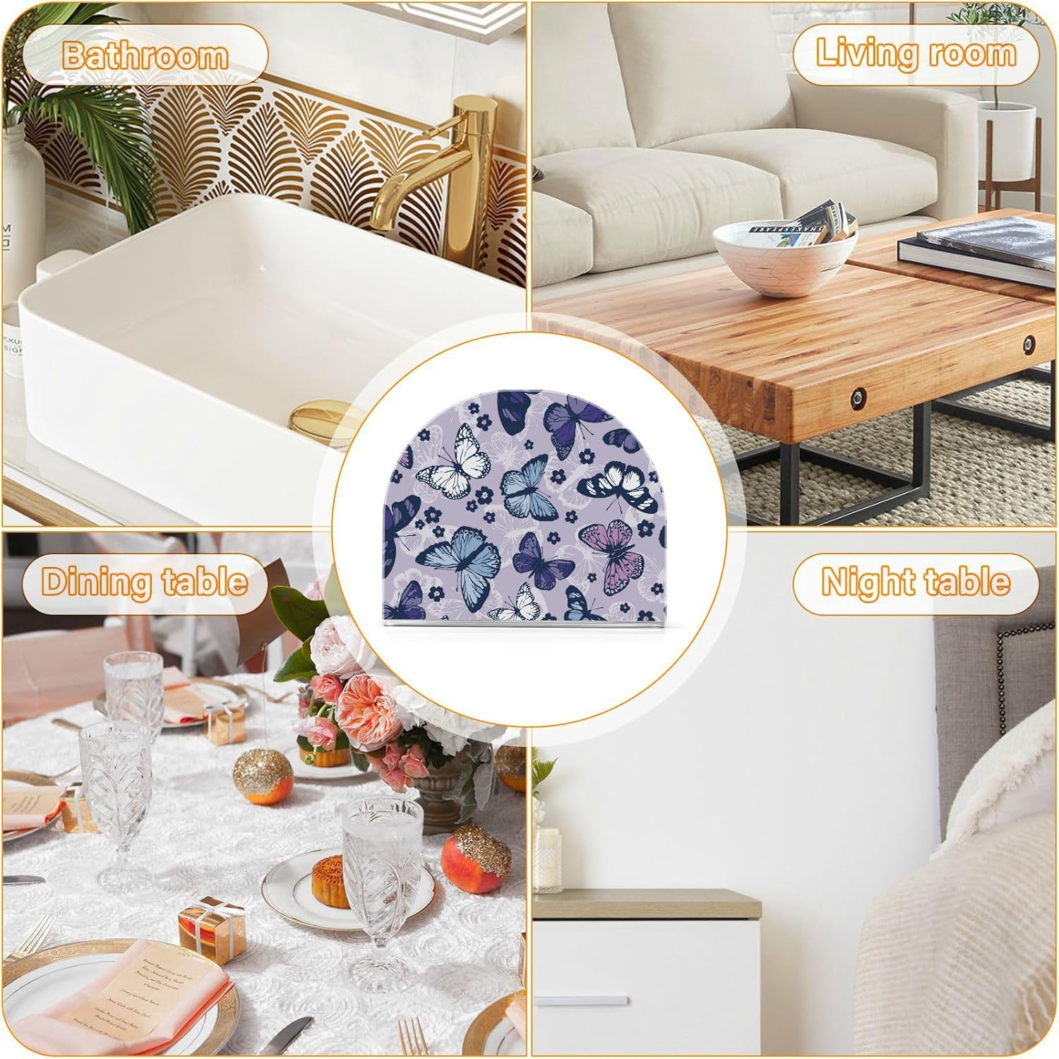 Servilletero acrílico de flores de mariposa de dibujos animados para mesa de cocina, soporte decorativo moderno para el hogar