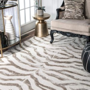 nuLOOM Alfombra decorativa de cebra de felpa copetuda a mano, 2 x 3, gris nuLOOM Alfombra decorativa de cebra de felpa copetuda a mano, 2 x 3, gris