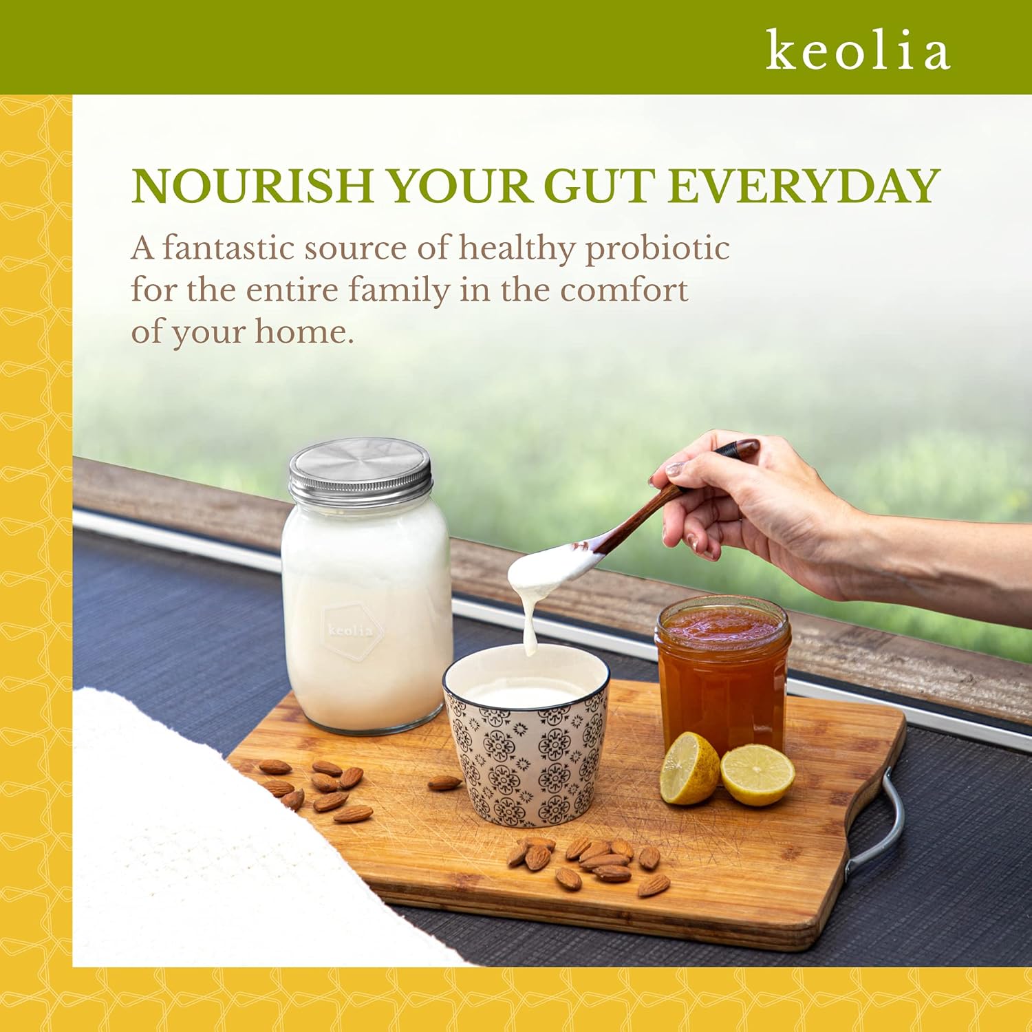 Keolia Máquina para hacer yogur, tarros de vidrio para yogur de 1 cuarto de galón con libro de recetas y accesorios para hacer yogur, cultura de