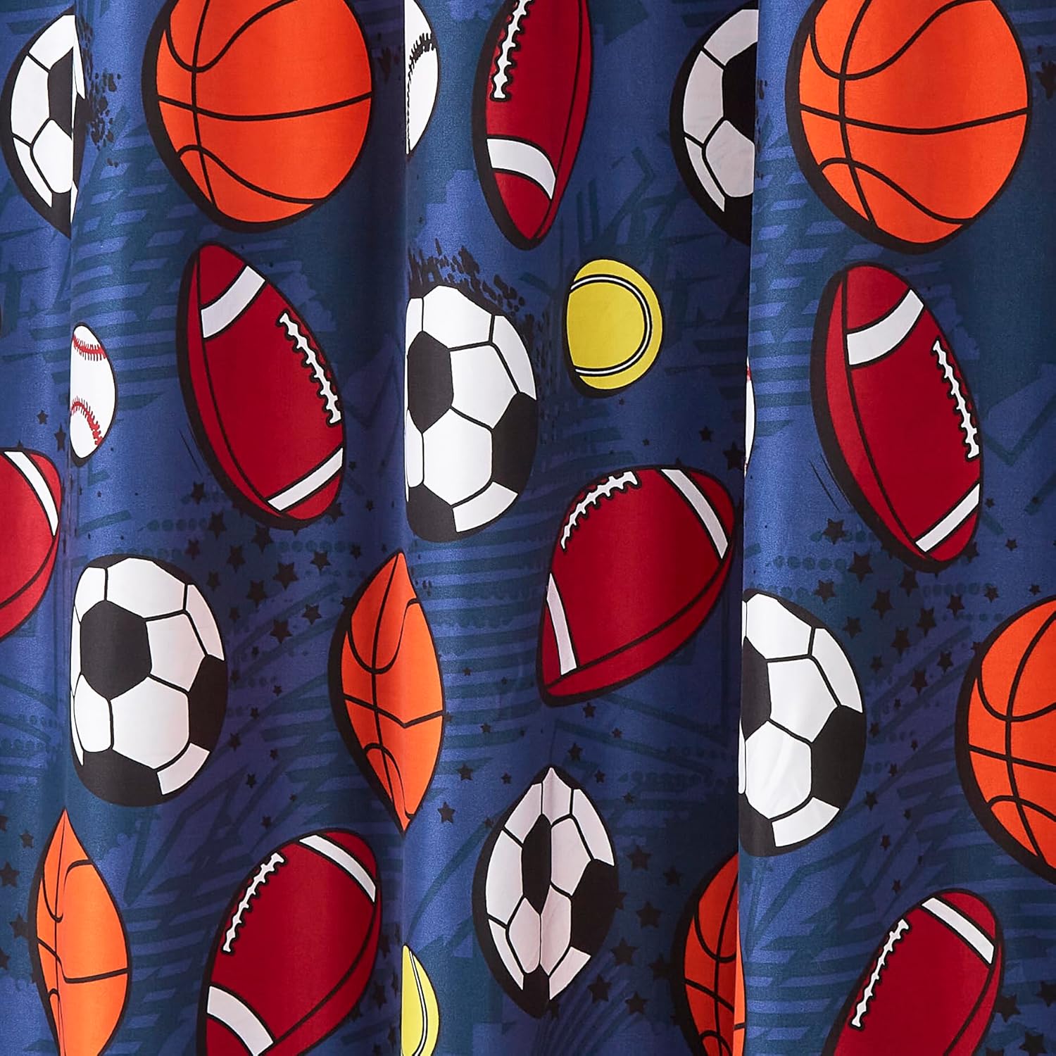 Chezmoi Collection Juego de 4 cortinas para ventana de pelotas deportivas para niñosadolescentes, azul marino, gris, naranja, blanco, estampado,