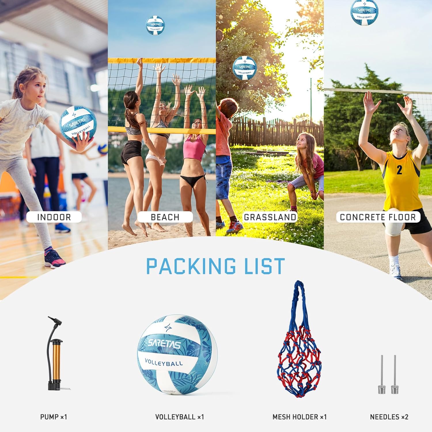 SARETAS Voleibol de voleibol suave de playa, tamaño oficial para escuela, interior, exterior y juego de gimnasio, juego de entrenamiento, juego para