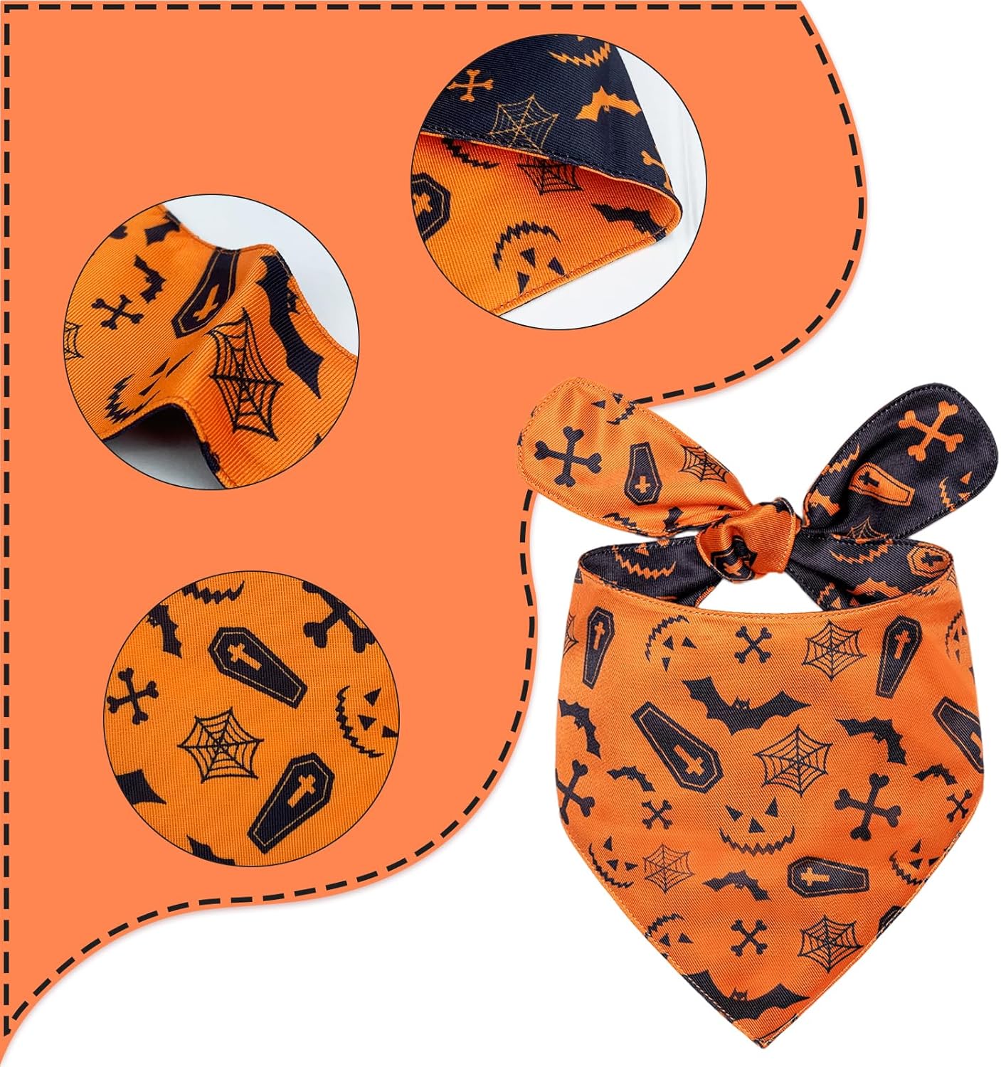 Bandana de Halloween para perro con patrón de arañas murciélagos, cómoda bufanda triangular de algodón para cachorros y perros pequeños, pañuelo