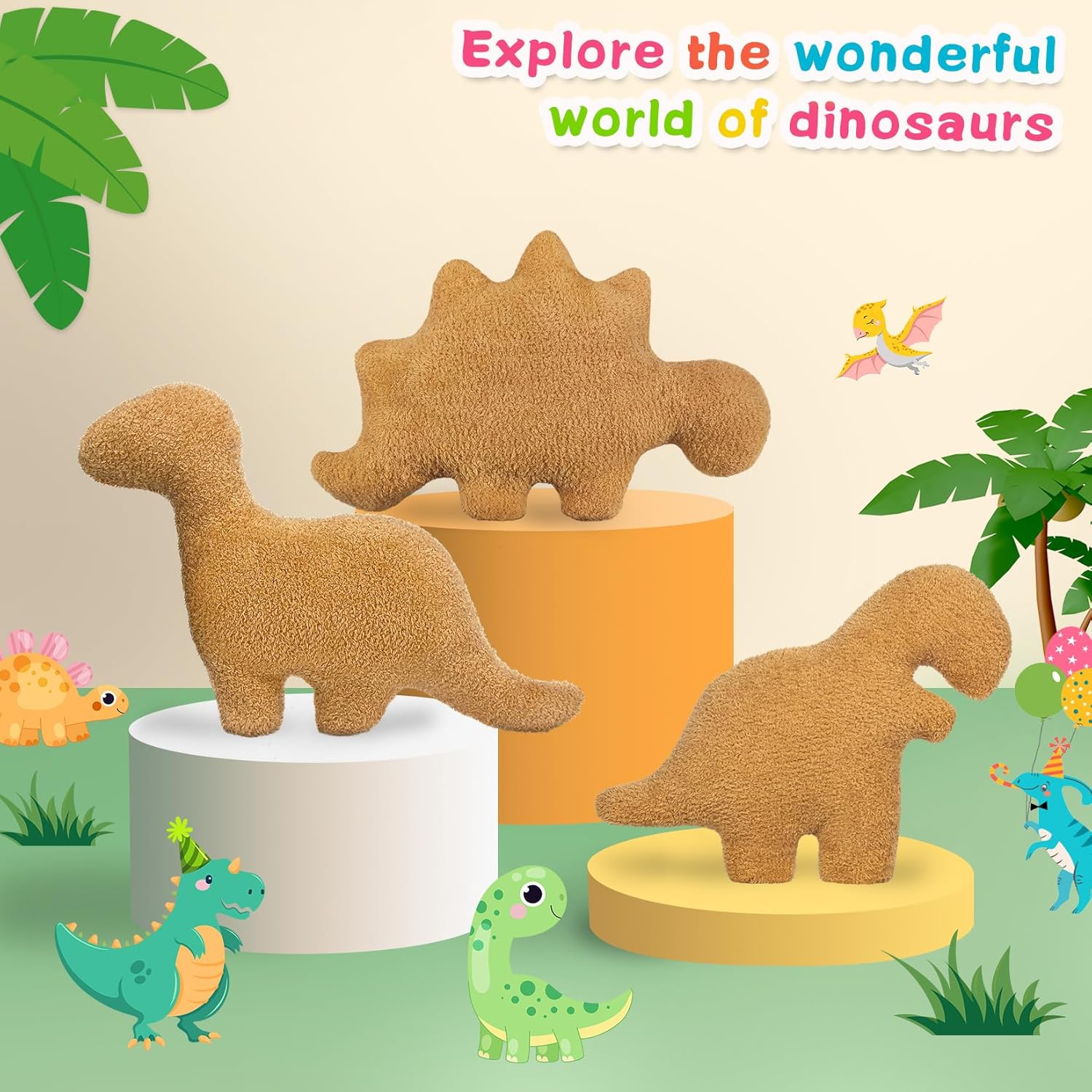 Andywoo Juego de almohada de dinosaurio Nuggets, juguete de peluche de pepita de pollo y dinosaurio, almohada de dinosaurio es un bonito y divertido