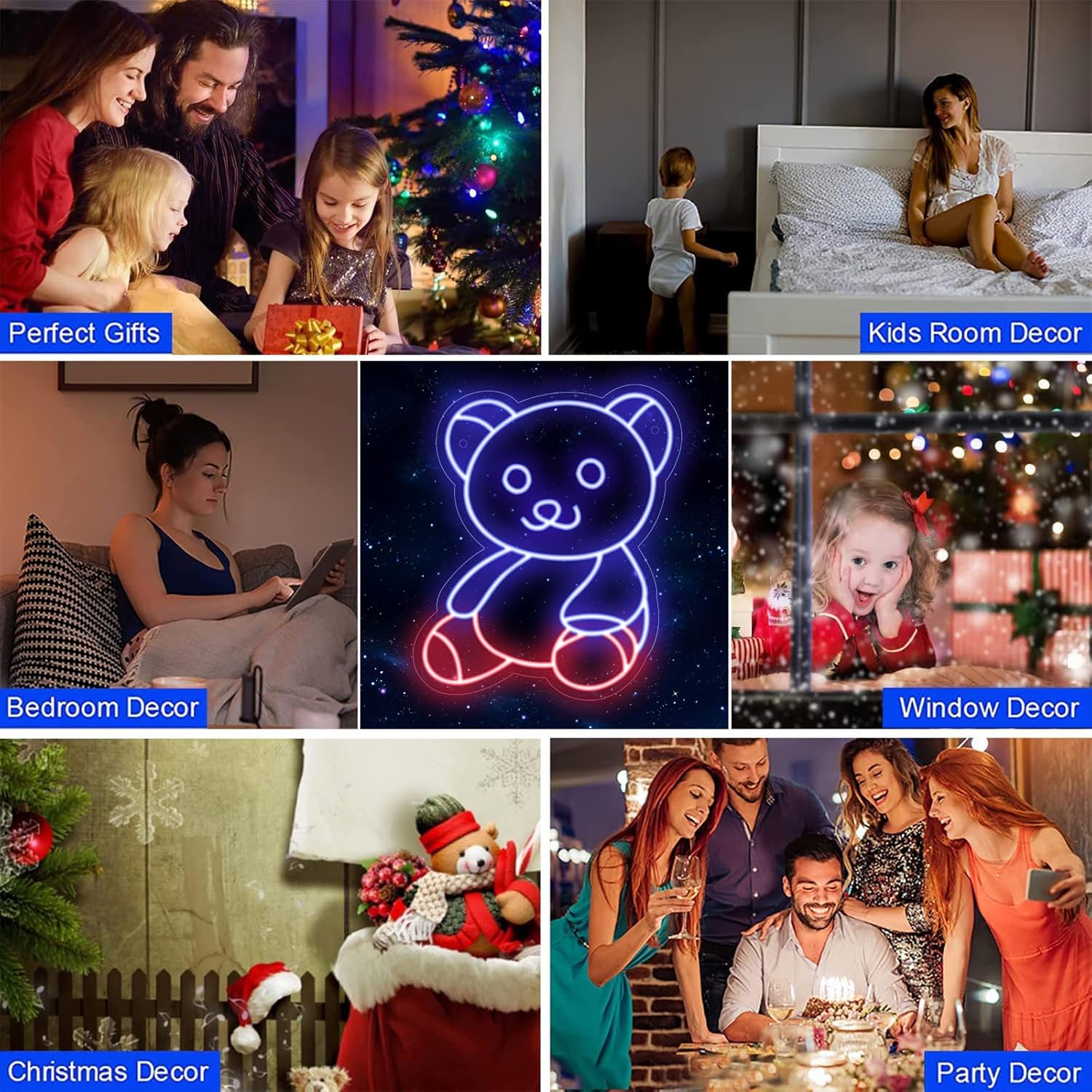 ENSHUI Bonito letrero de neón de oso para decoración de pared, luces de neón para dormitorio, alimentada por USB, lámpara de oso, sala de estar,