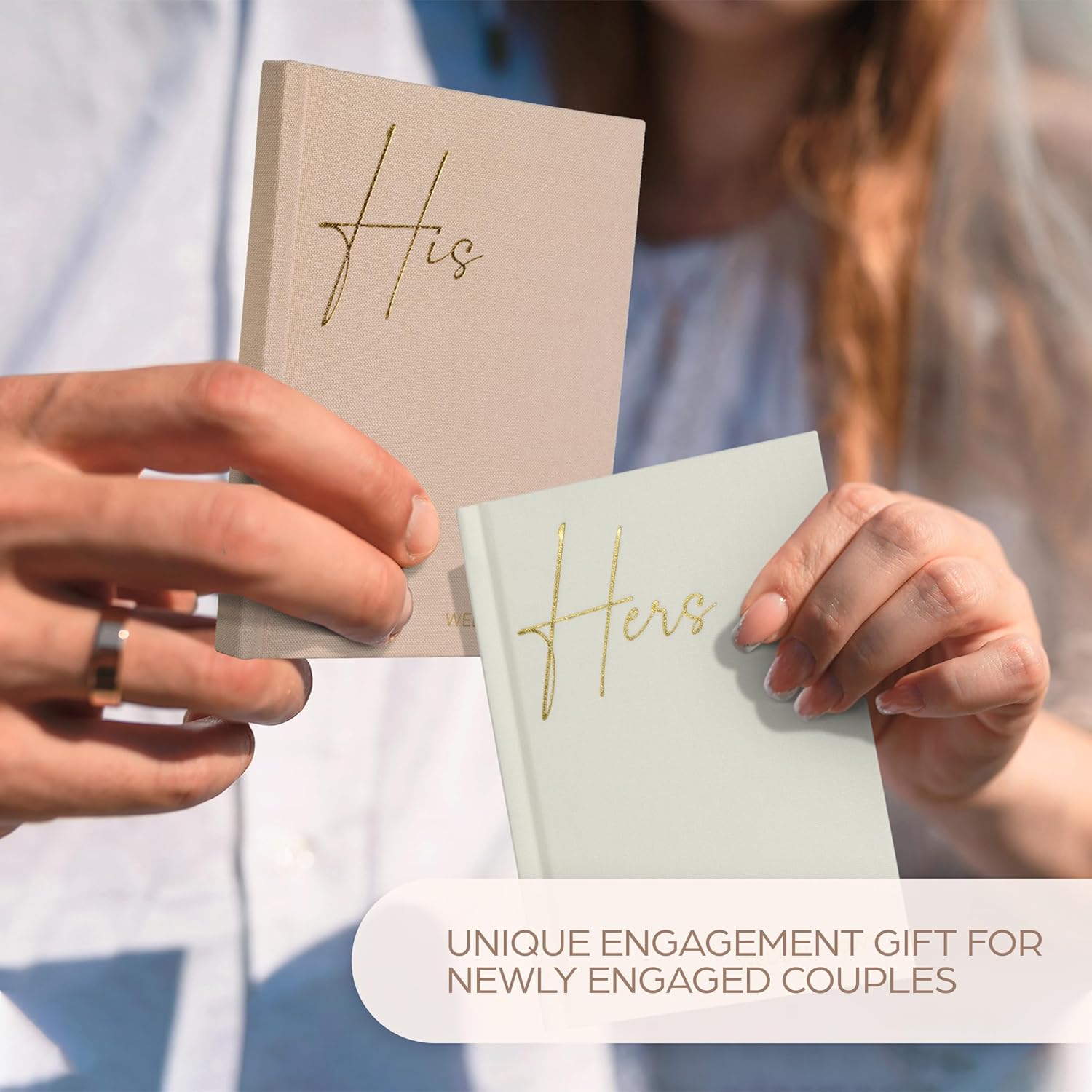 Elegantes libros de votos de boda de lino con letras de lámina dorada, libros de juramentos de tamaño perfecto para él y para ella con muchas