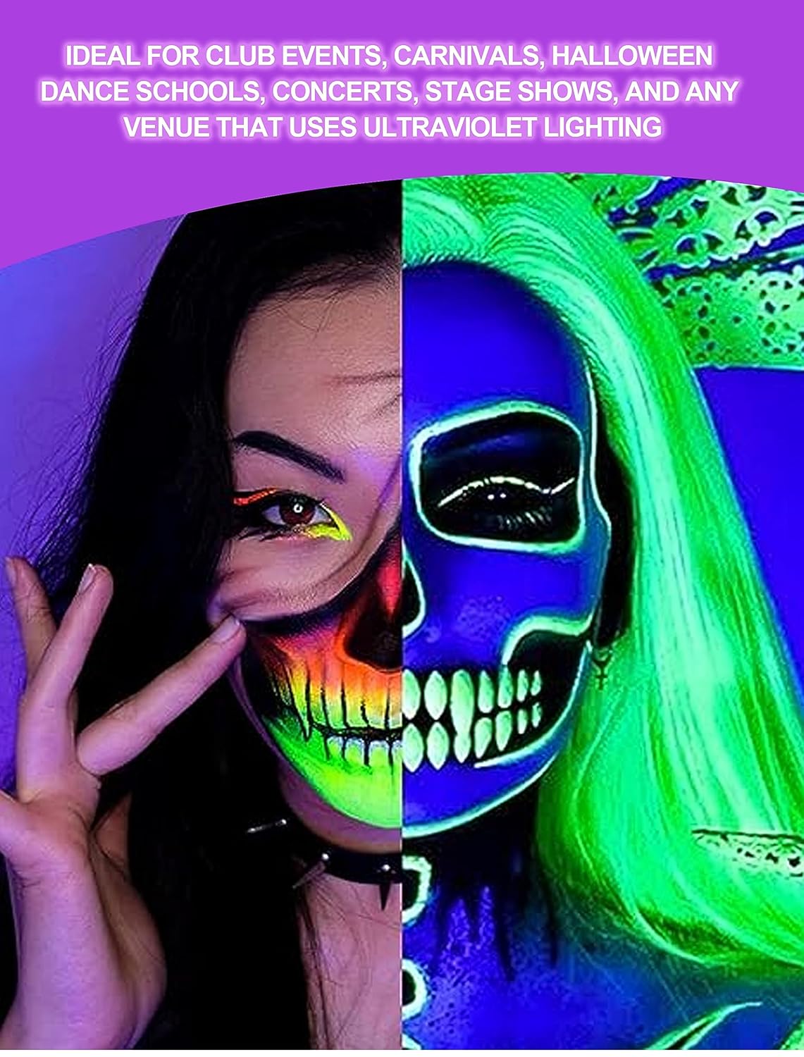 Paleta de sombra de ojos de agua UV de 10 colores, maquillaje de Halloween, altamente pigmentado, brillante, vibrante, fluorescente, arco iris,