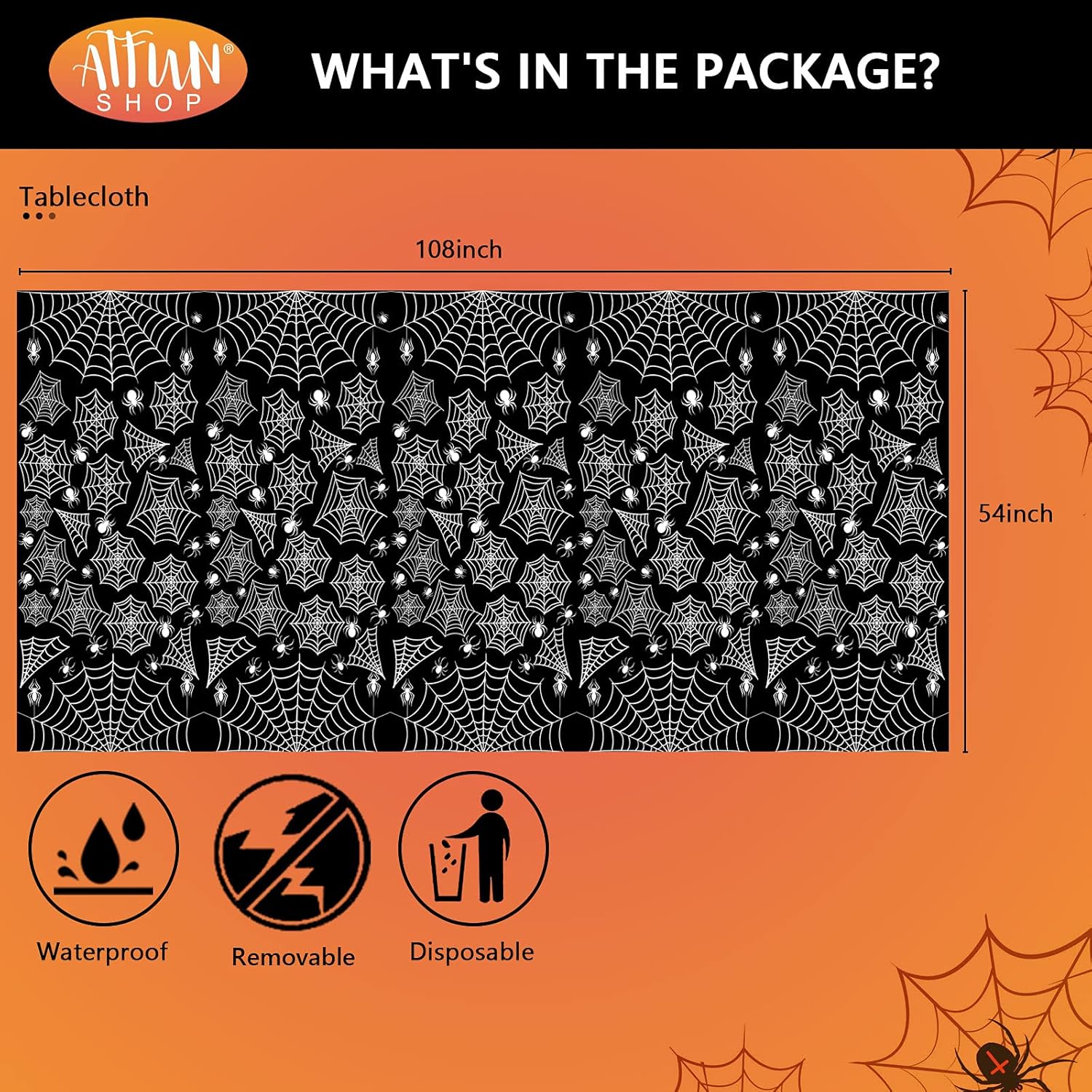 Mantel de plástico para Halloween, 4 unidades, 54 x 108 pulgadas, rectangular, tela de araña negra, desechable, impermeable, a prueba de derrames,