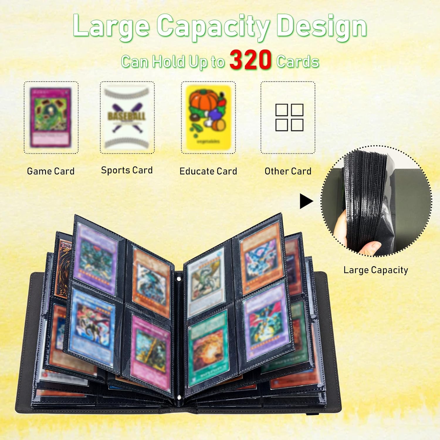Carpeta para tarjetas Moon Floral 4 bolsillos, 320 ranuras para tarjetas, piel sintética