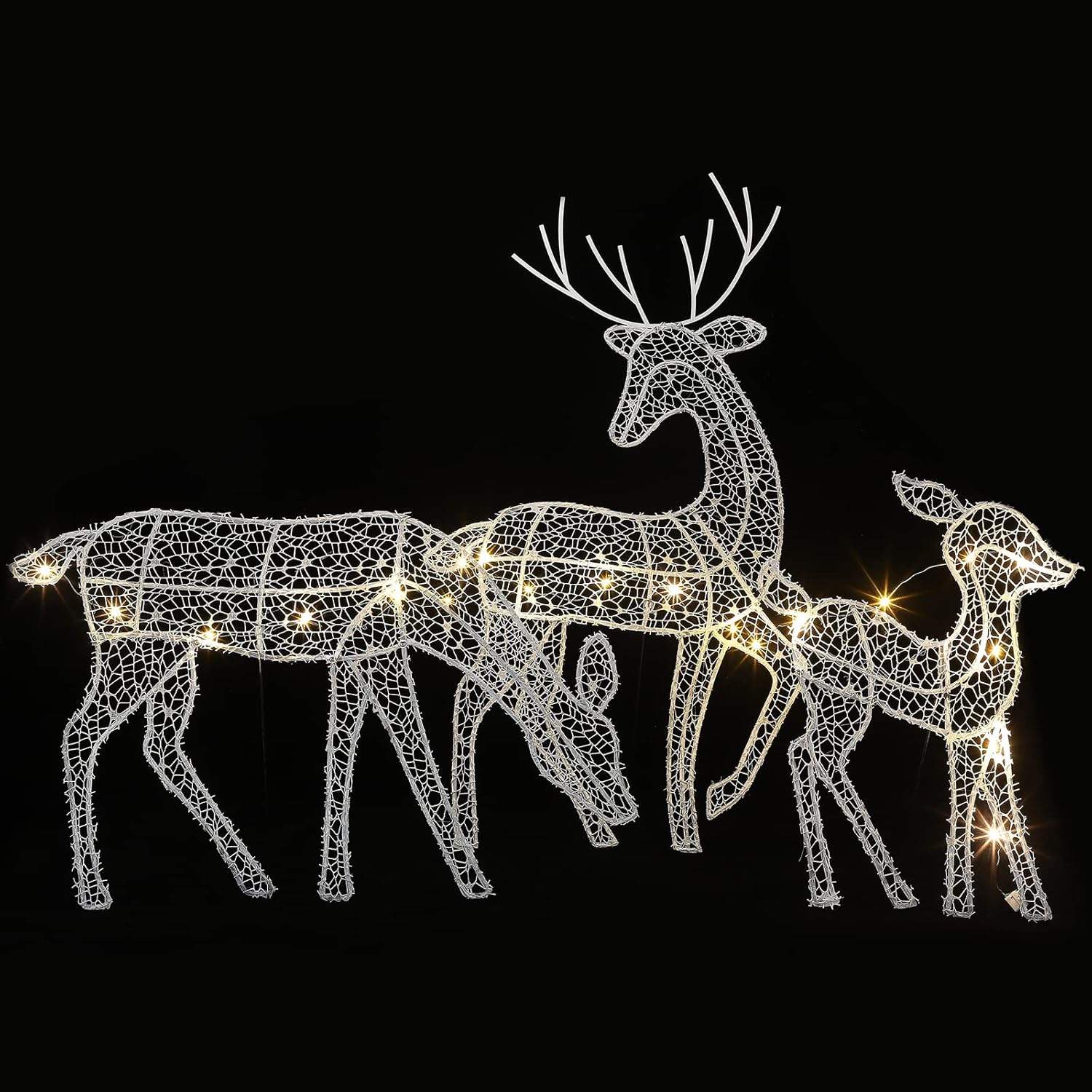 Juego de 3 piezas de renos de Navidad iluminados con ciervos de Navidad, decoración de patio de renos de Navidad, conjunto familiar de ciervos de