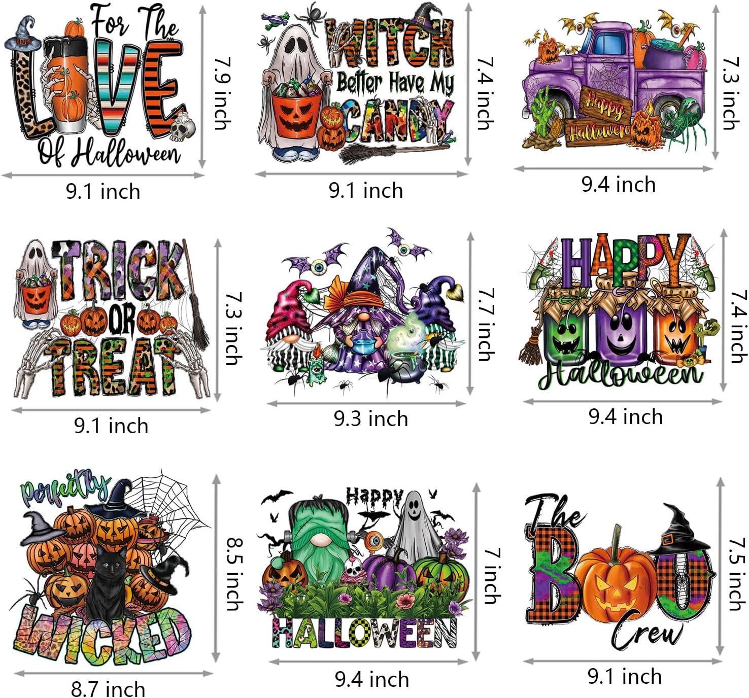 9 piezas de transferencia para planchar de Halloween para decoración de parches de vinilo de transferencia de calor para ropa, camisetas, fantasma,