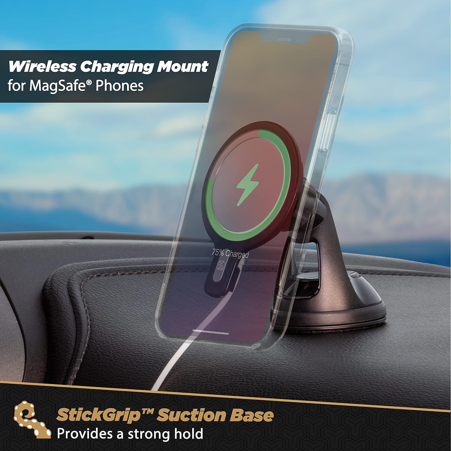 Scosche MSHWDPD20 MagicMount – Soporte para teléfono celular con ventosa para cargador inalámbrico MagSafe compatible con iPhone 141312Pro MaxMini