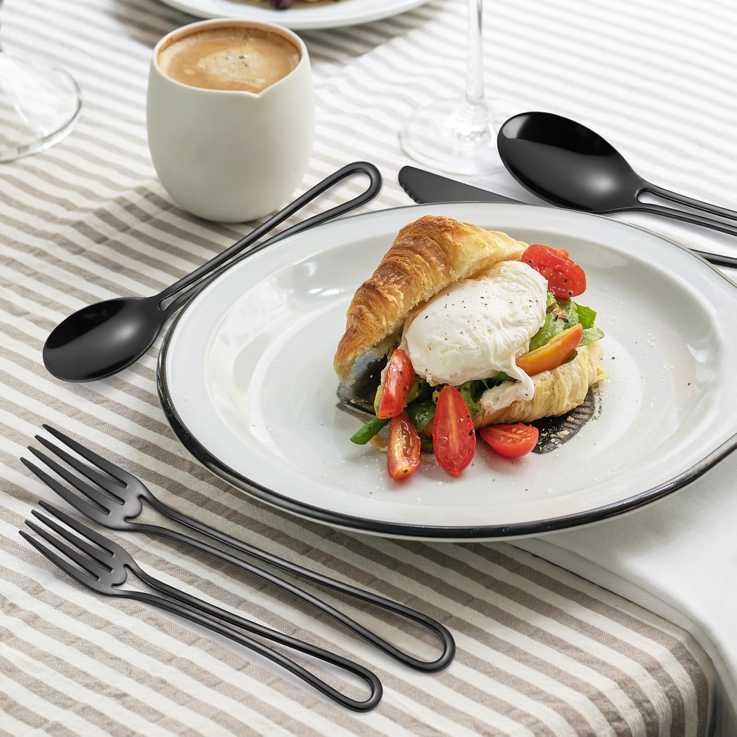 Black Silverware Hollow Out Handle Flatware Set for 4 Stainless Steel Cutlery 20 Piece Fork Knife and Spoon Unique Festival Parties Kitchen Daily Use