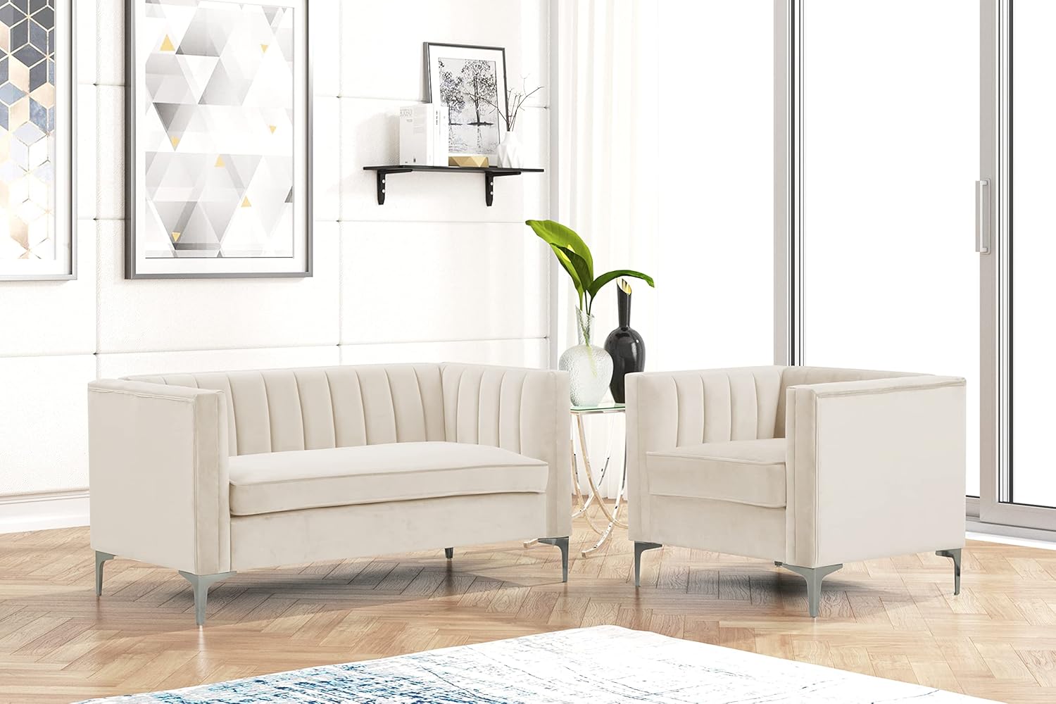 Morden Fort Silla decorativa de terciopelo, sofá biplaza contemporáneo, asiento de cine en casa, brazo tapizado, moderno Chesterfield, sofá para