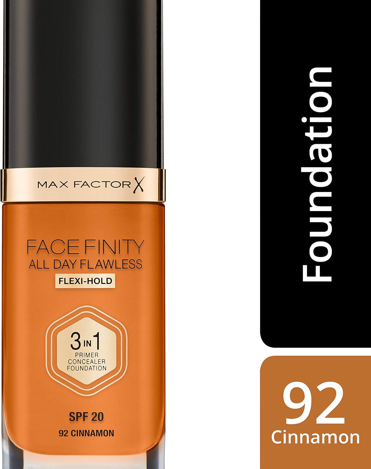 Max Factor Facefinity – Base de maquillaje 3 en 1 All Day Flawless SPF 20#092 Canela, 7.05 onzas