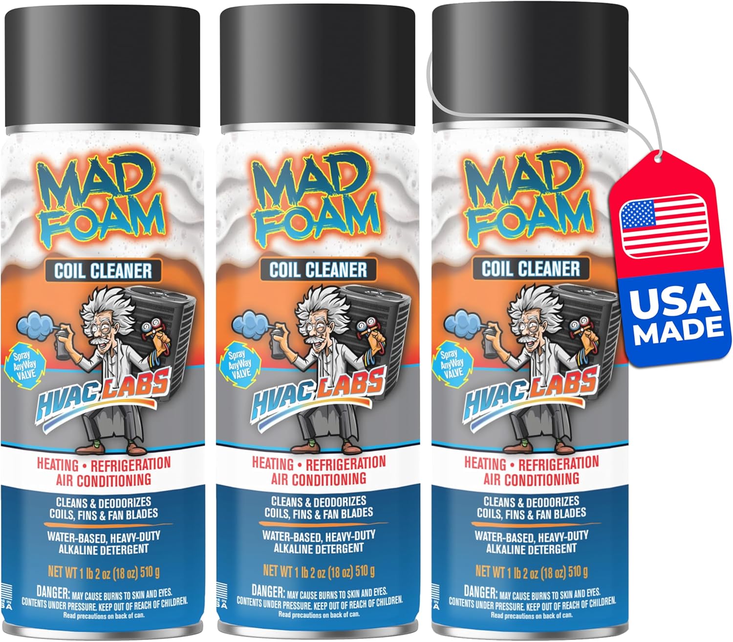 Crazy Foam – Limpiador de bobina de CA para unidad de CA, limpiador de bobina de condensador HVAC, evaporador, sin enjuague ni enjuague con agua,