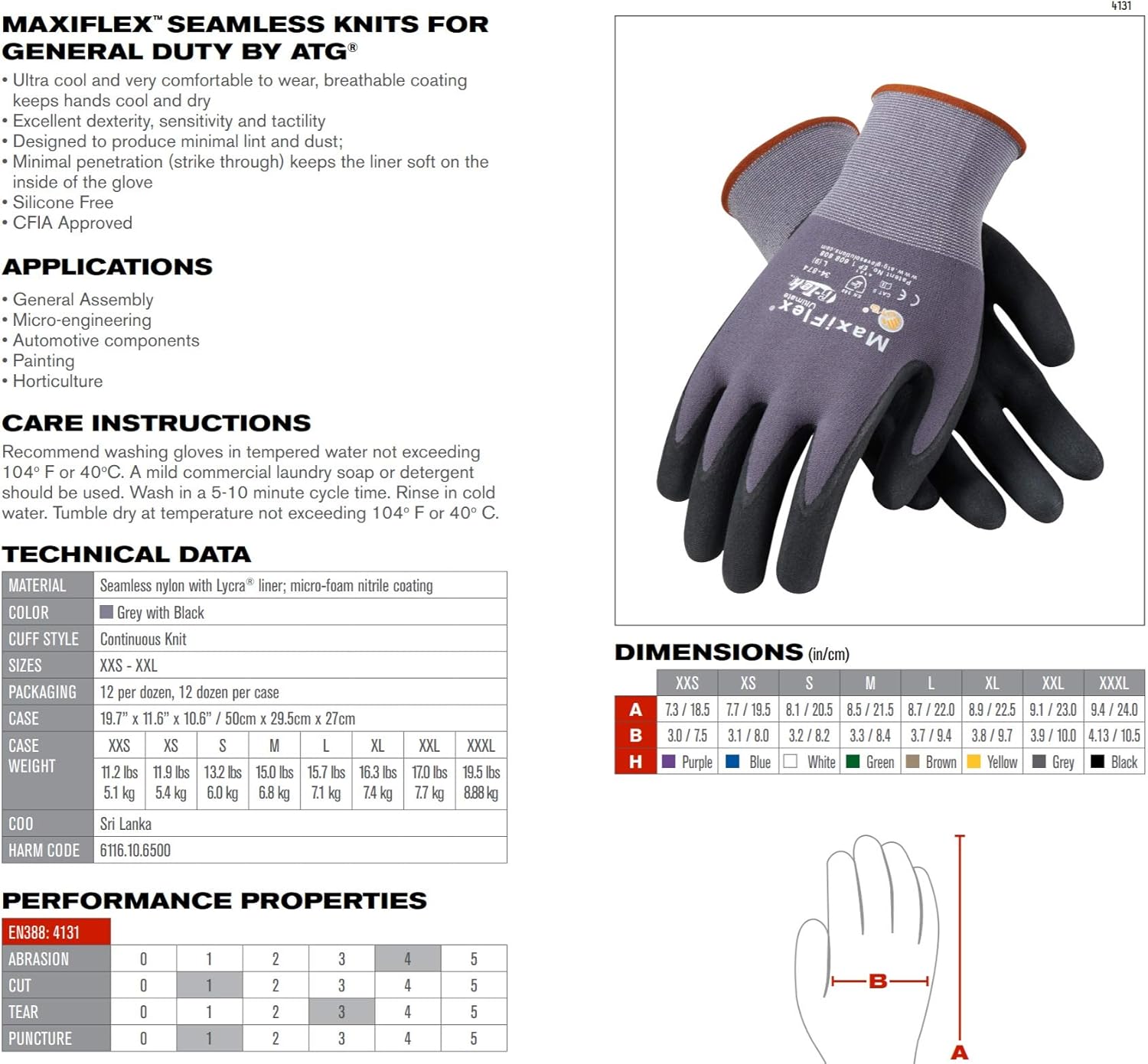 MaxiFlex 34-874 – Guantes de nailon y licra de punto sin costuras con agarre de microespuma recubierta de nitrilo en la palma y los dedos (12, S)